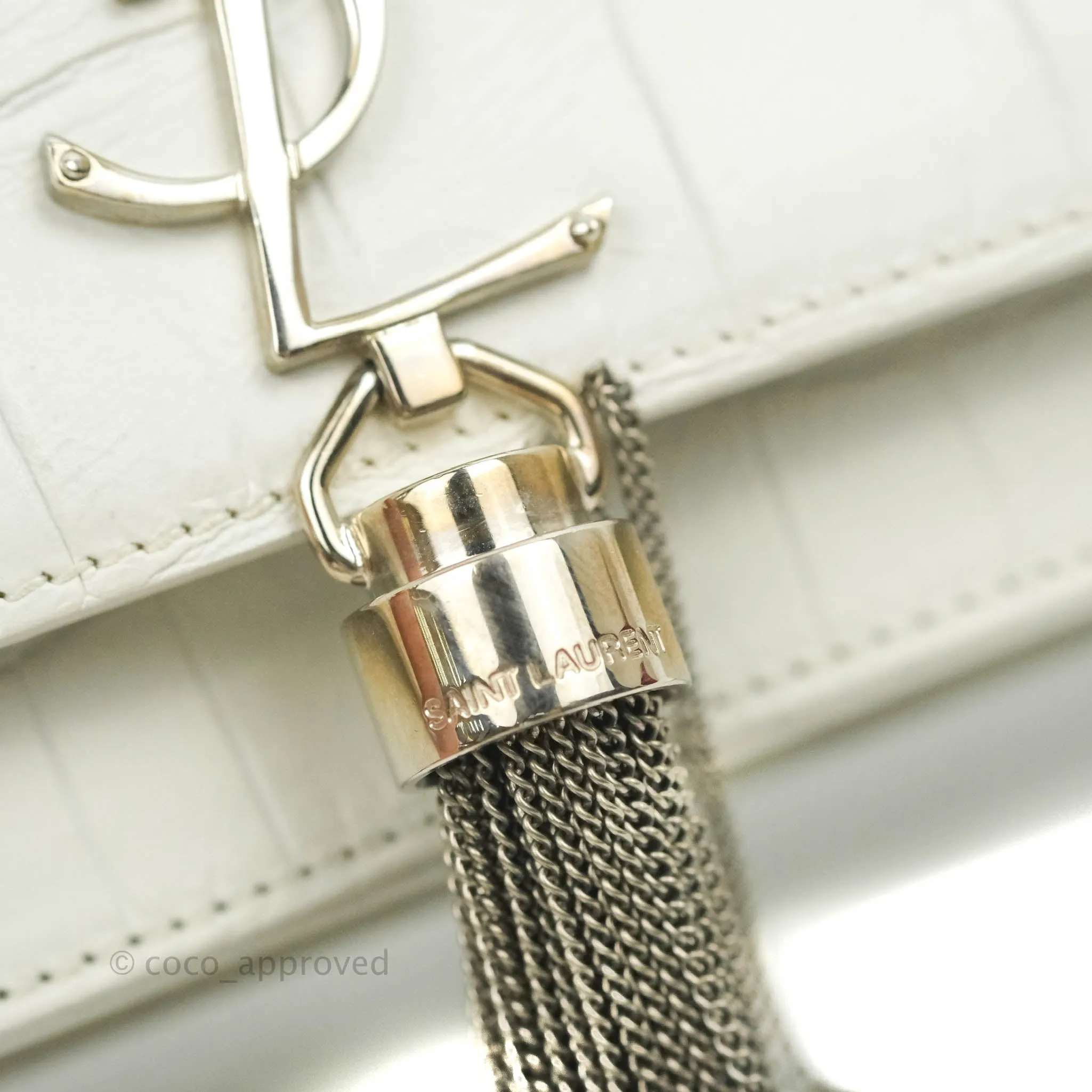 Saint Laurent Kate Tassel WOC White Silver Hardware