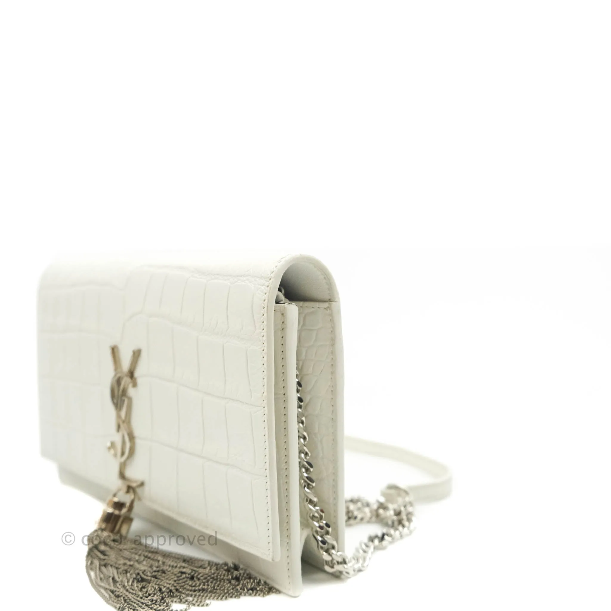 Saint Laurent Kate Tassel WOC White Silver Hardware