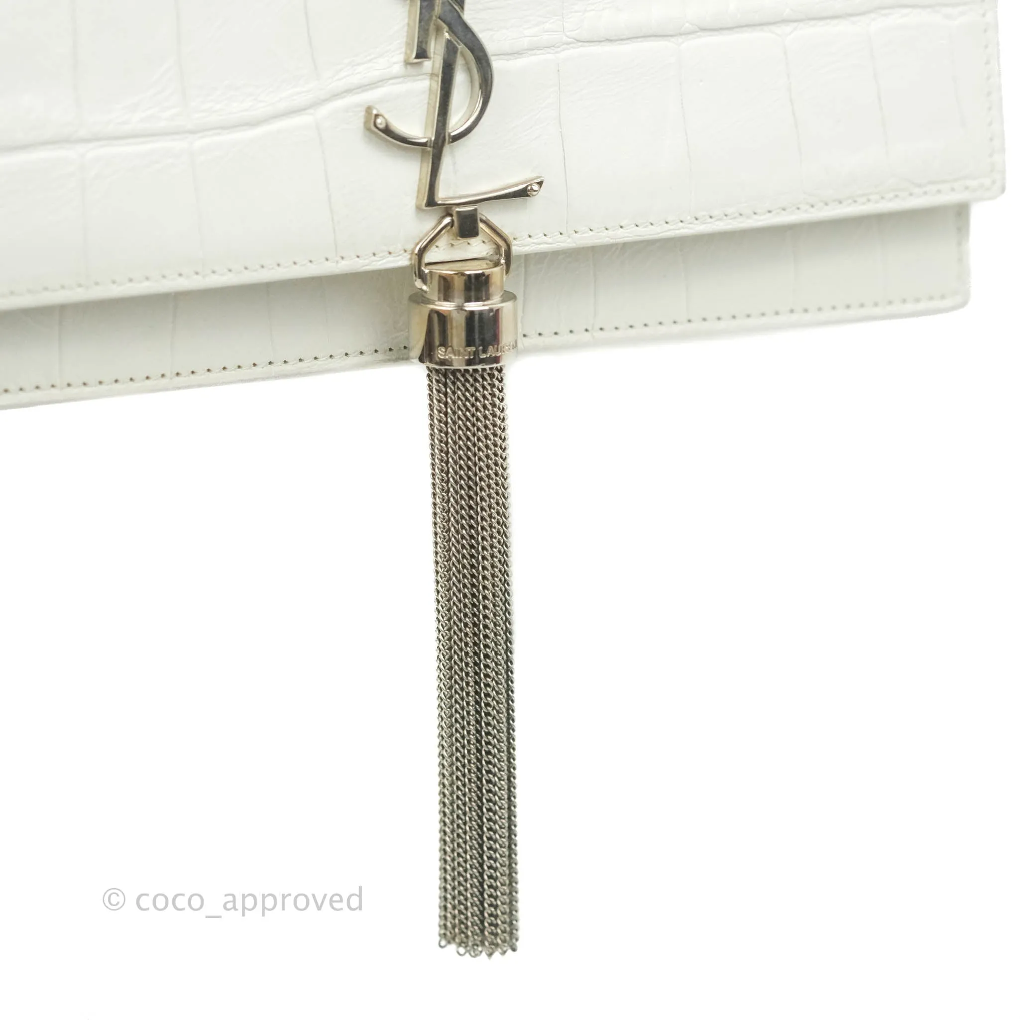 Saint Laurent Kate Tassel WOC White Silver Hardware