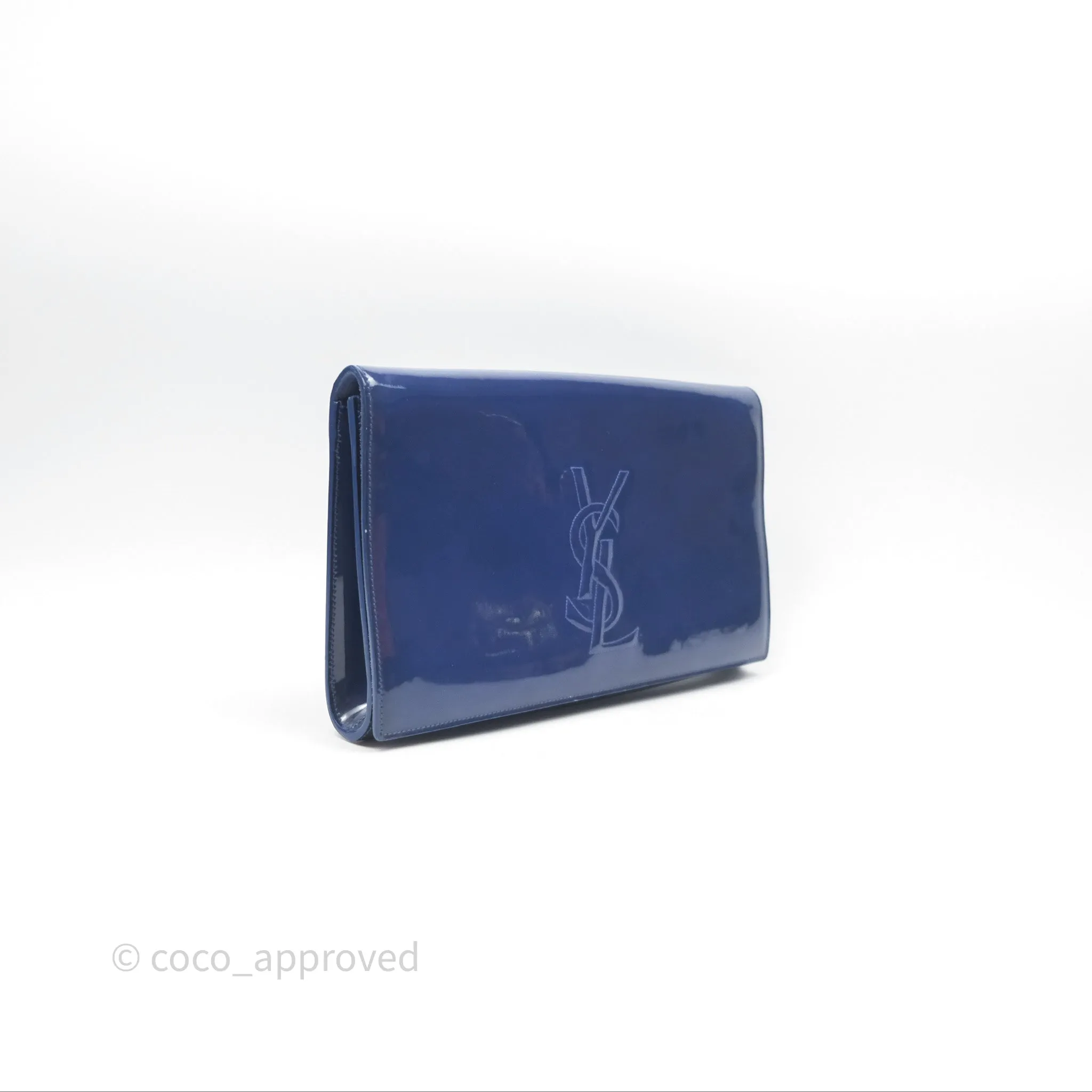 Saint Laurent Large Belle De Jour Clutch Blue Patent
