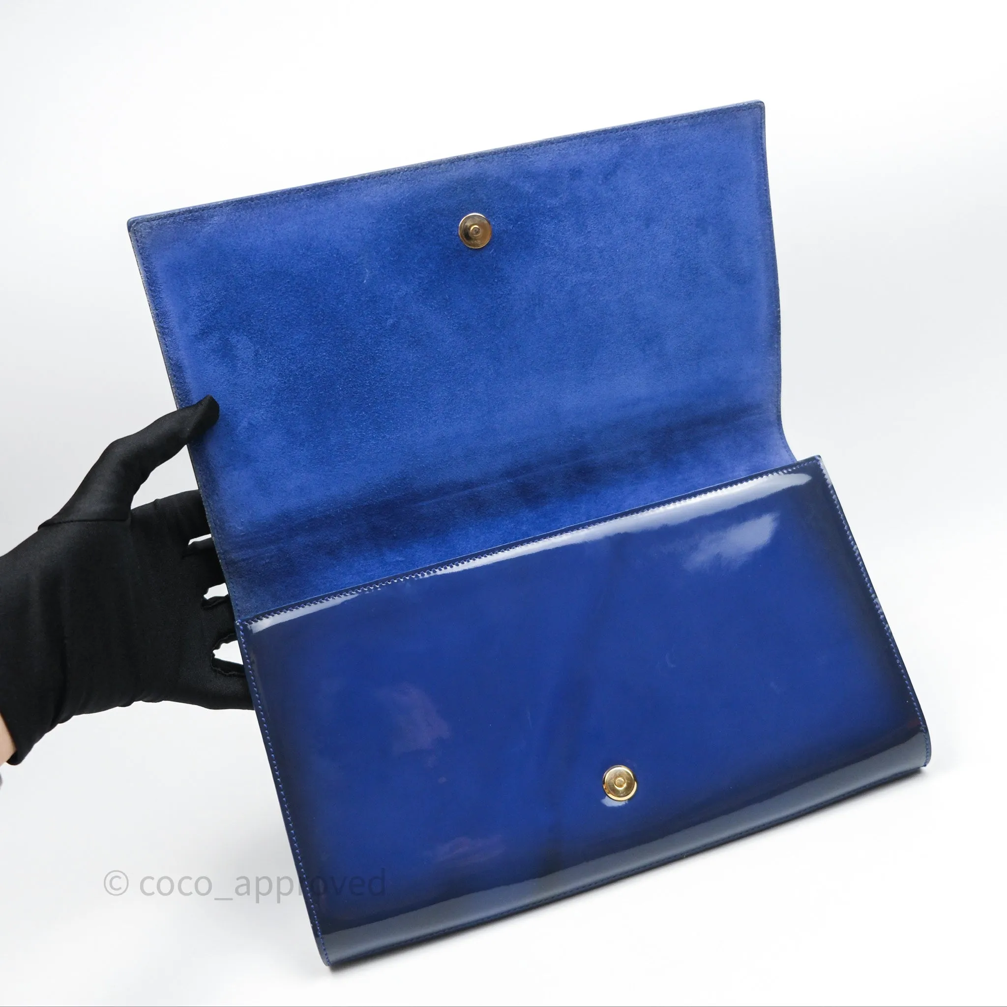 Saint Laurent Large Belle De Jour Clutch Blue Patent