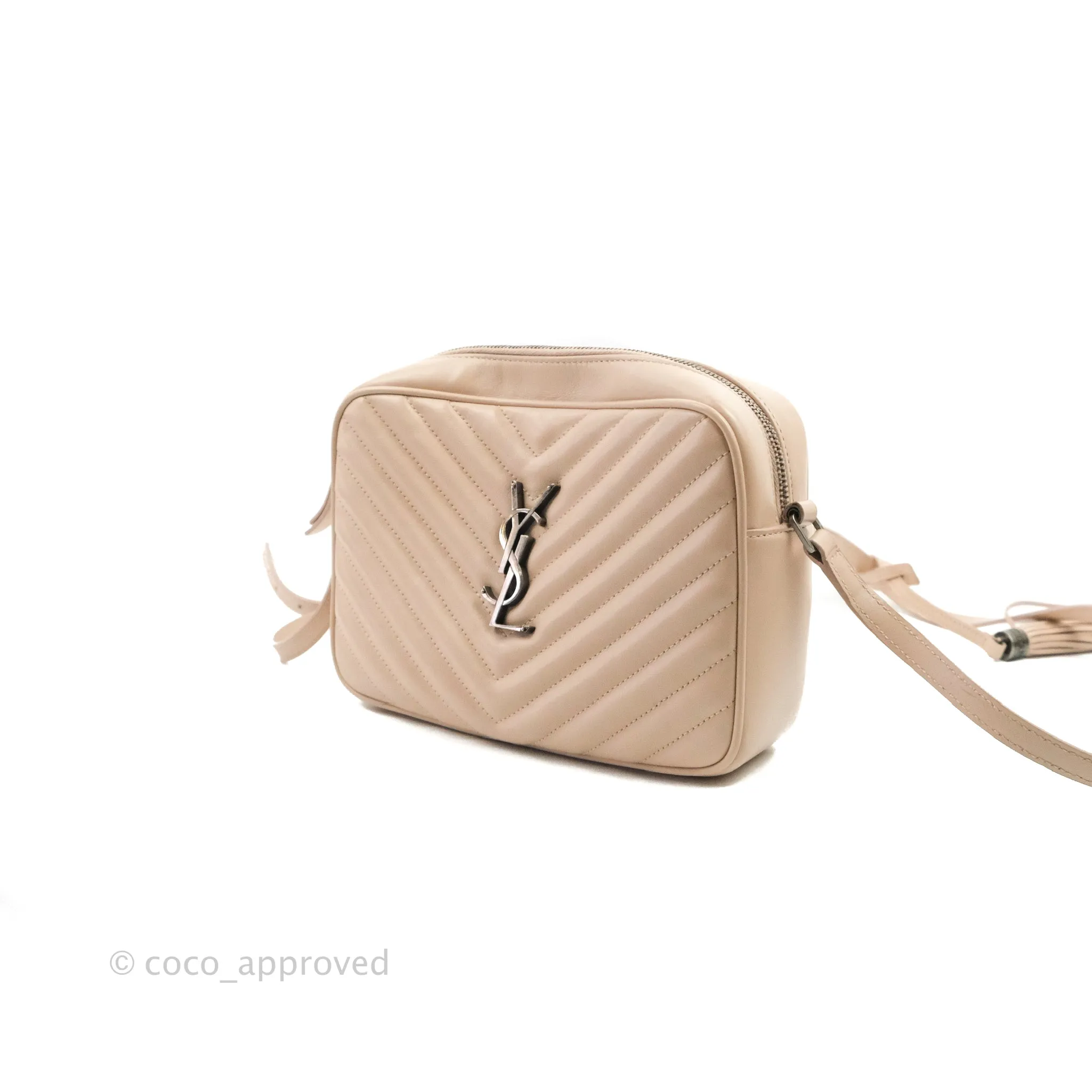 Saint Laurent Lou Quilted Camera Bag Pale Pink Calfskin Ruthenium Hardware