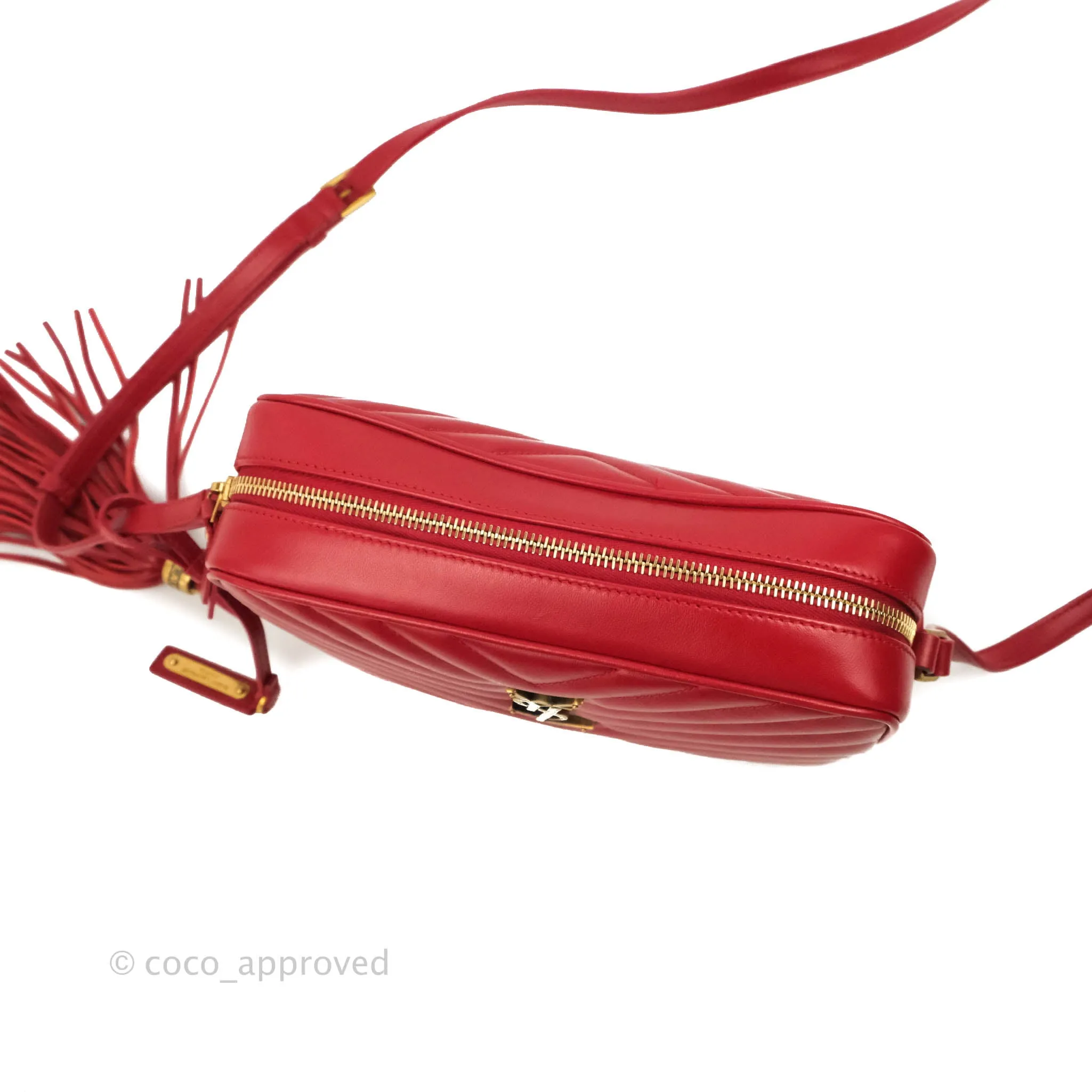 Saint Laurent Lou Quilted Camera Bag Red Calfskin Gold Hardware