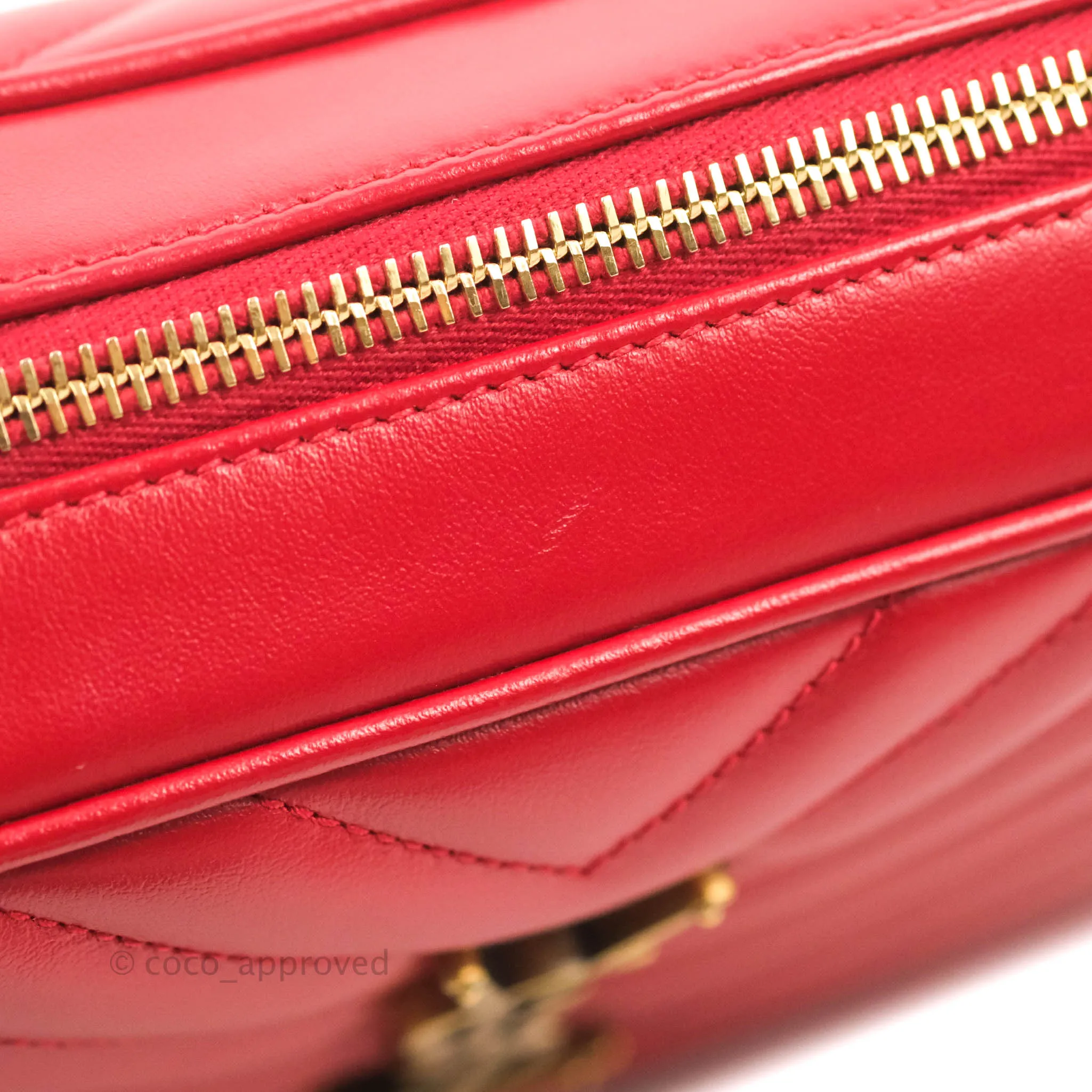 Saint Laurent Lou Quilted Camera Bag Red Calfskin Gold Hardware