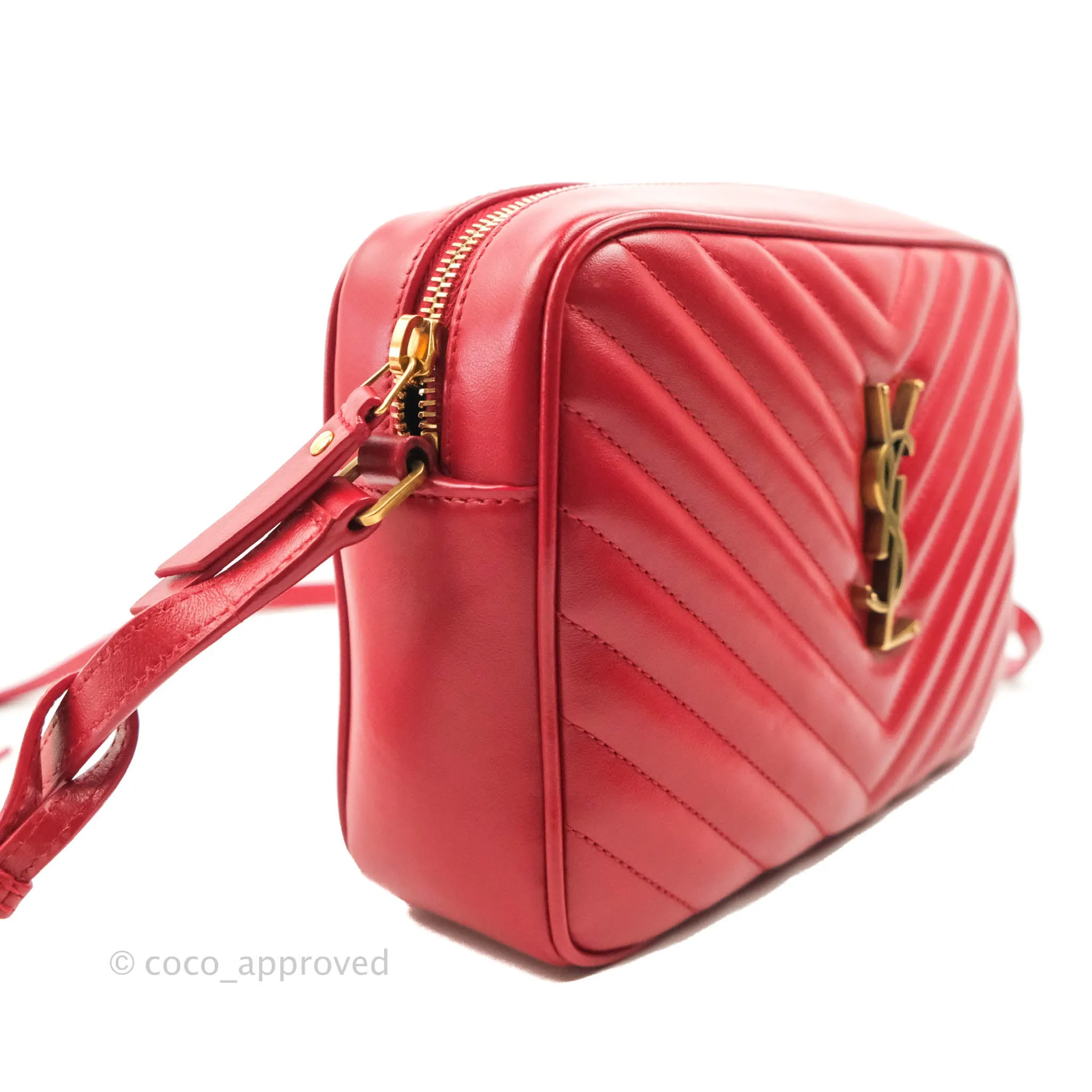 Saint Laurent Lou Quilted Camera Bag Red Calfskin Gold Hardware
