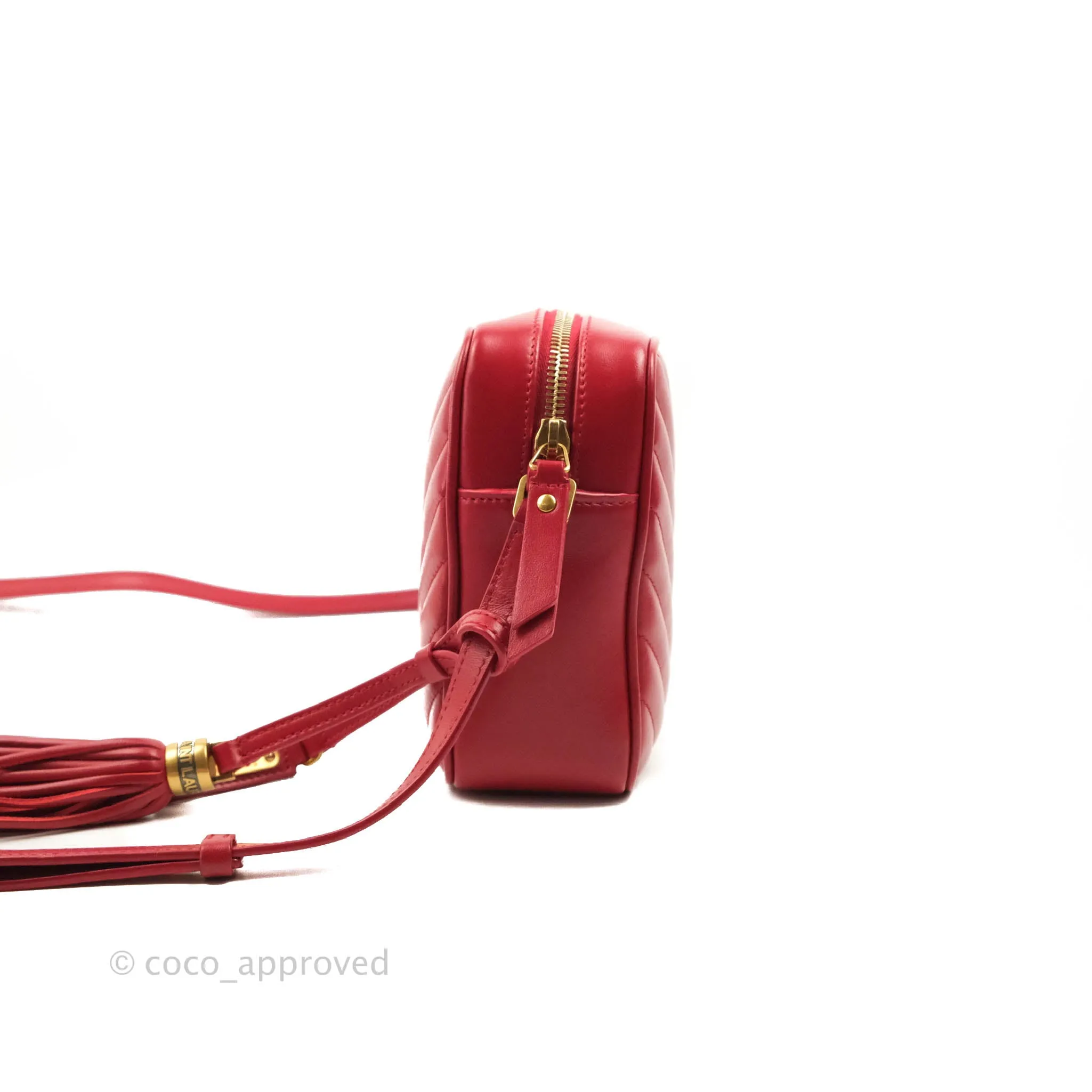 Saint Laurent Lou Quilted Camera Bag Red Calfskin Gold Hardware
