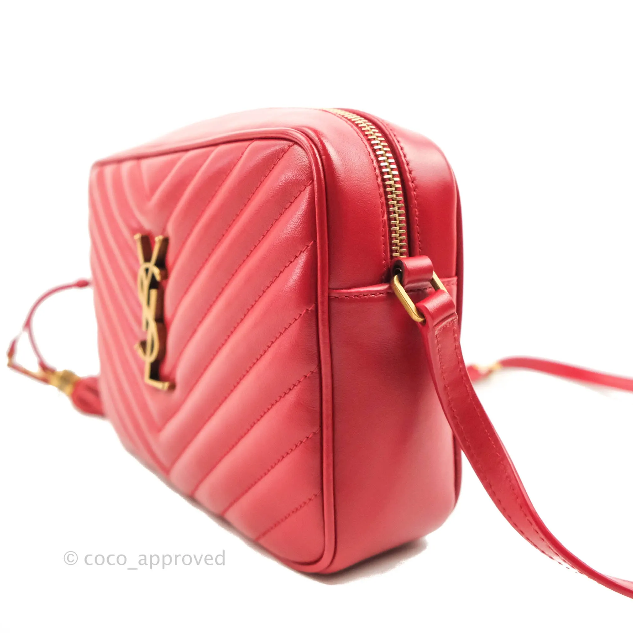 Saint Laurent Lou Quilted Camera Bag Red Calfskin Gold Hardware