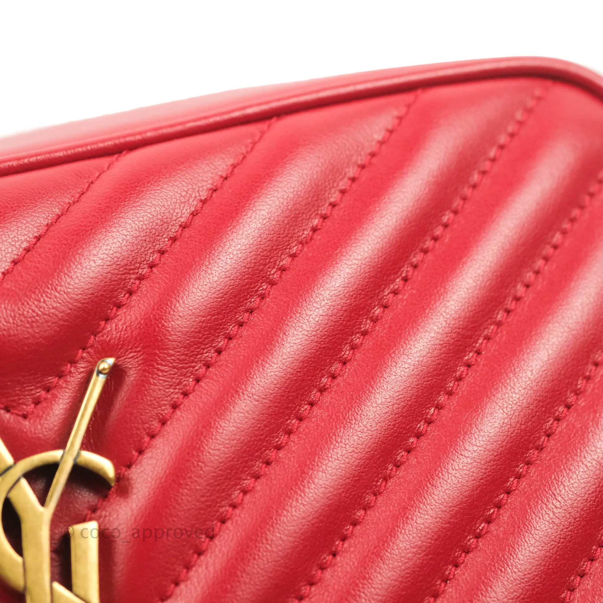 Saint Laurent Lou Quilted Camera Bag Red Calfskin Gold Hardware