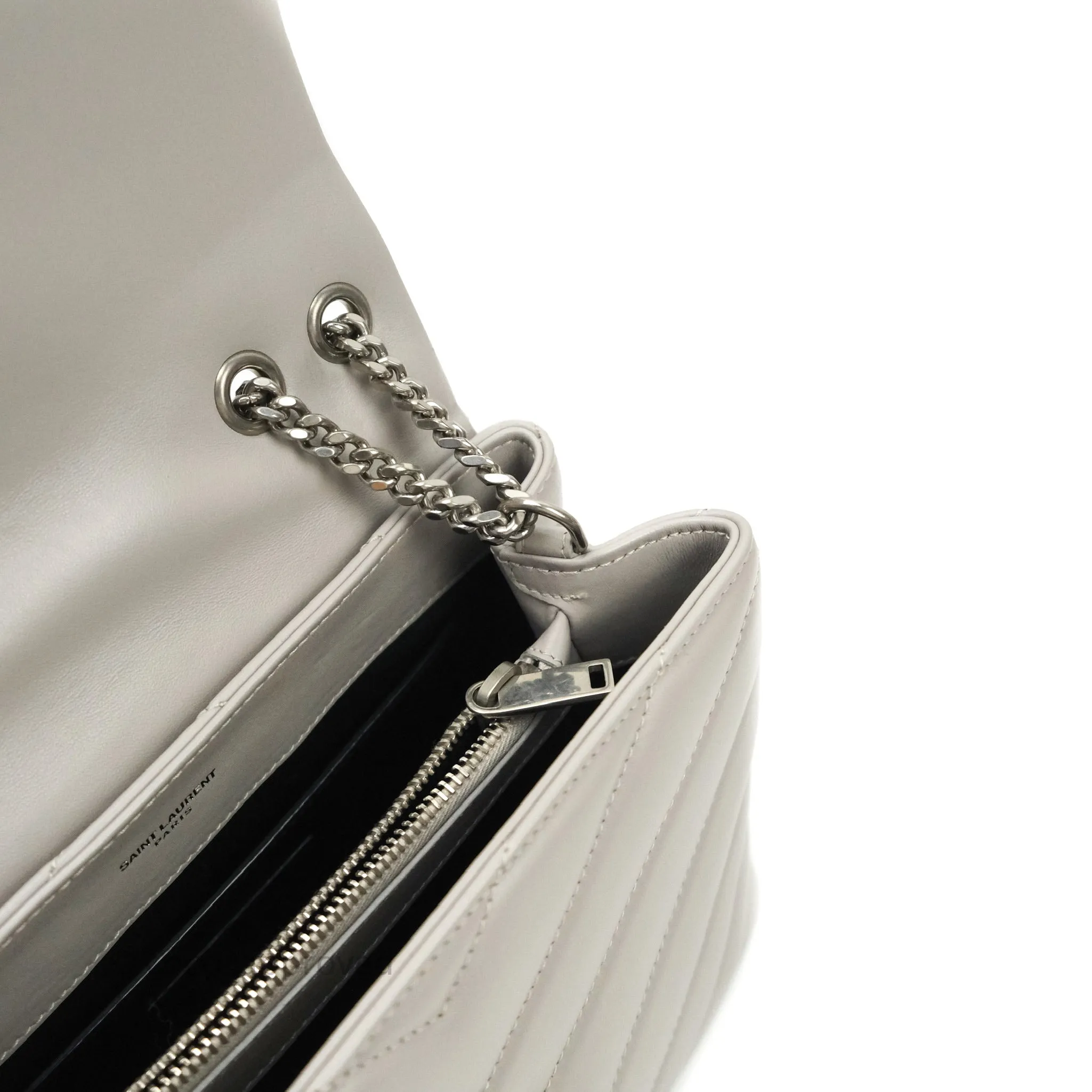 Saint Laurent Loulou Small Bag Light Grey Silver Hardware