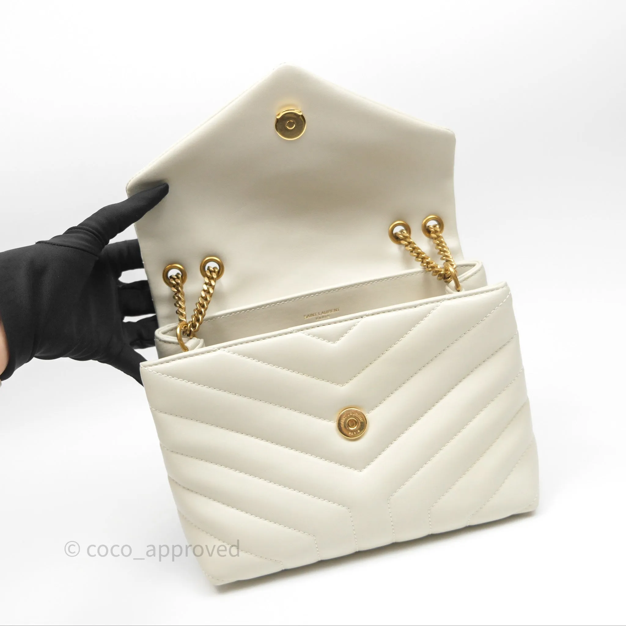 Saint Laurent Loulou Small Flap Bag Beige Calfskin Gold Hardware