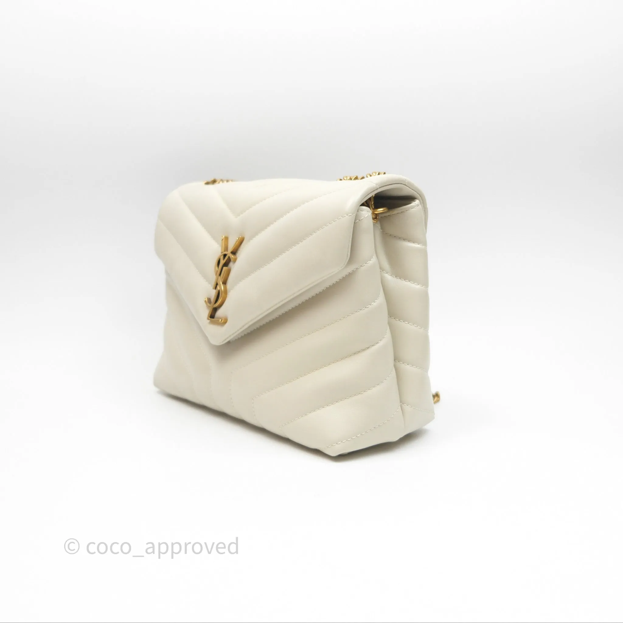 Saint Laurent Loulou Small Flap Bag Beige Calfskin Gold Hardware