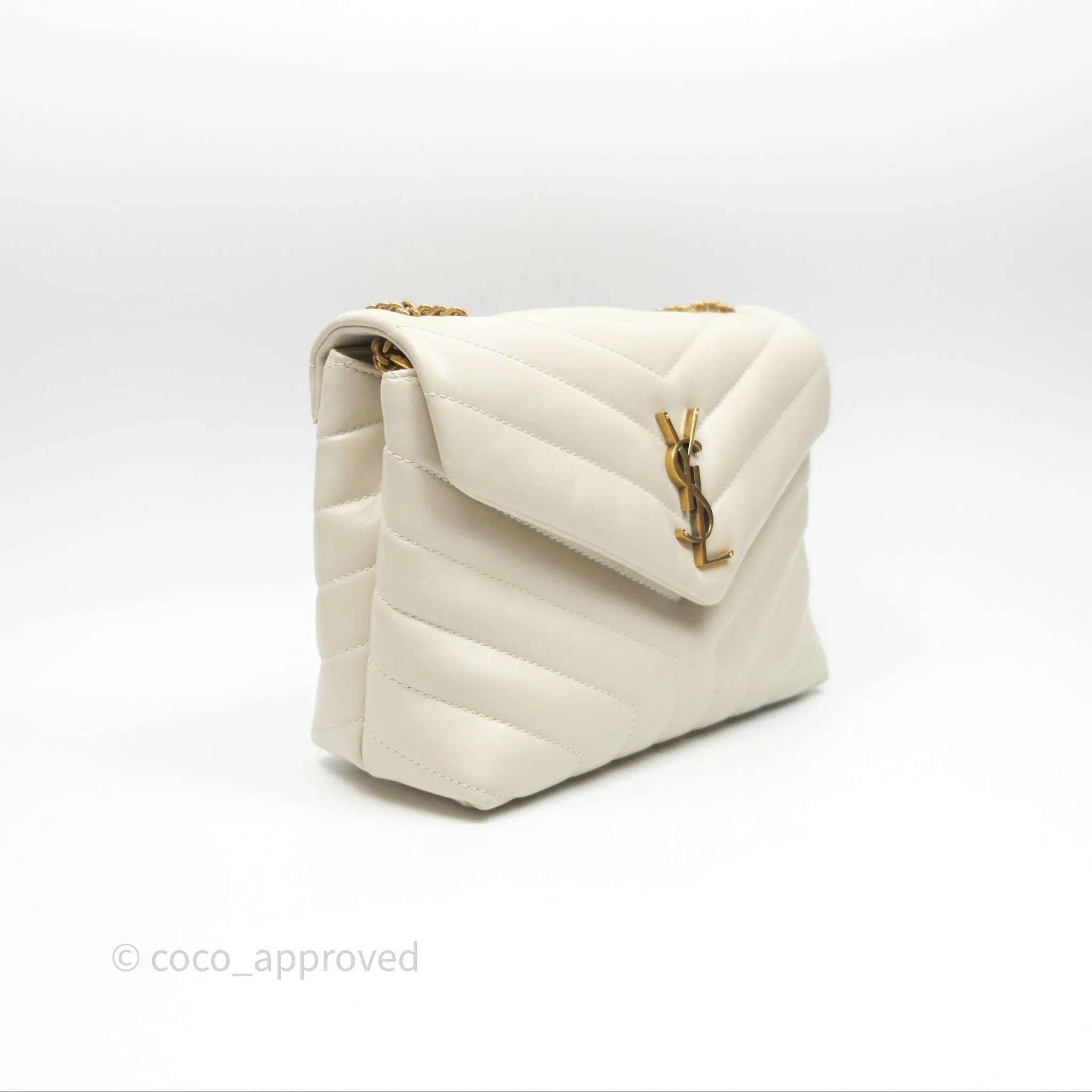 Saint Laurent Loulou Small Flap Bag Beige Calfskin Gold Hardware