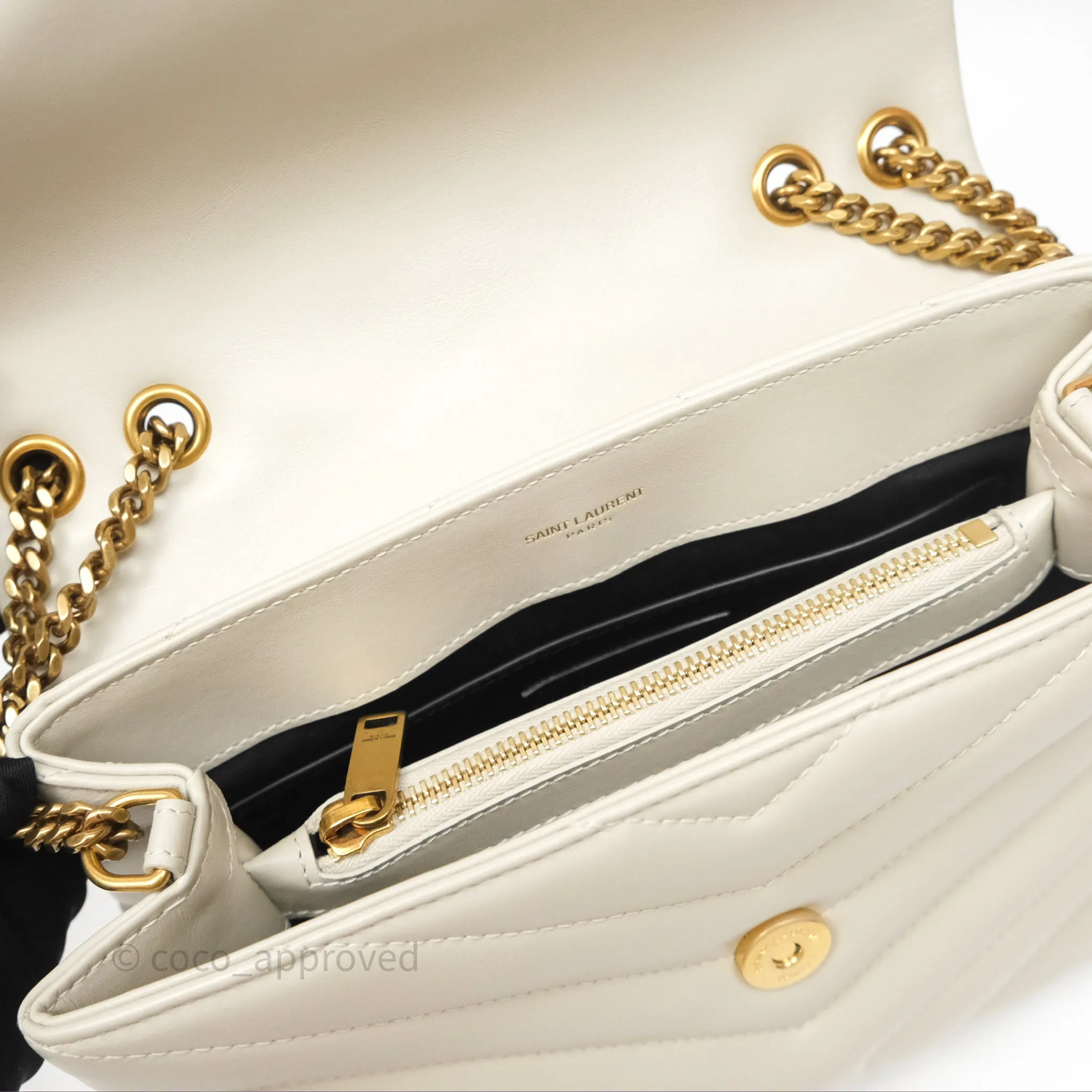 Saint Laurent Loulou Small Flap Bag Beige Calfskin Gold Hardware