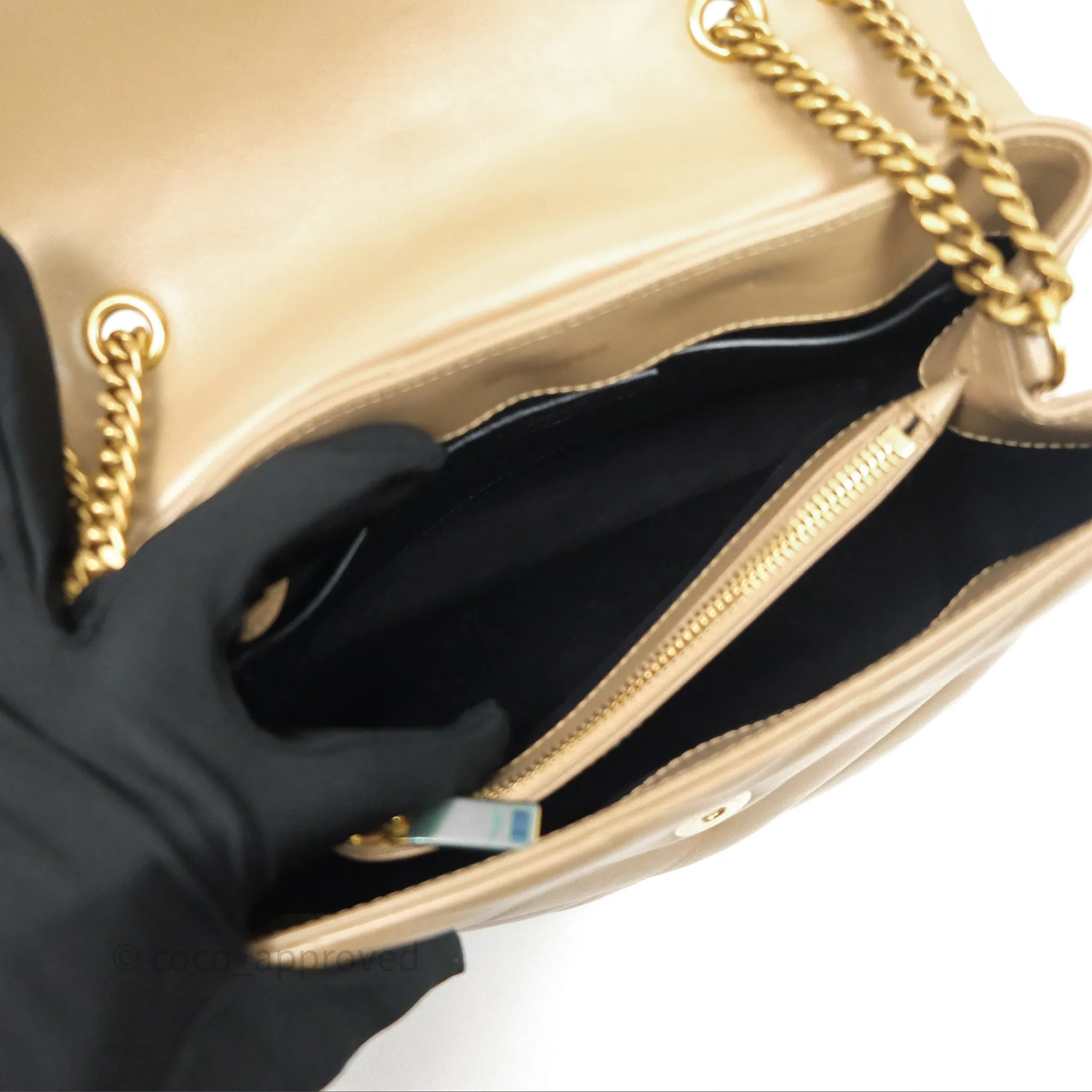 Saint Laurent Loulou Small Flap Bag Beige Gold Hardware