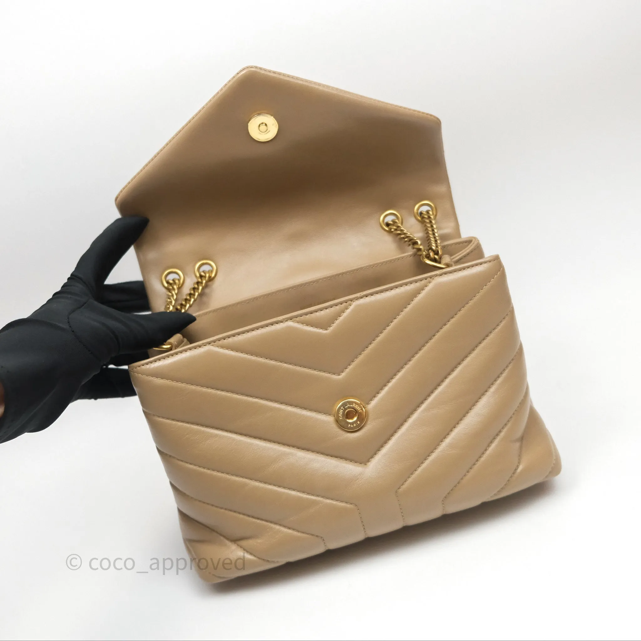 Saint Laurent Loulou Small Flap Bag Beige Gold Hardware