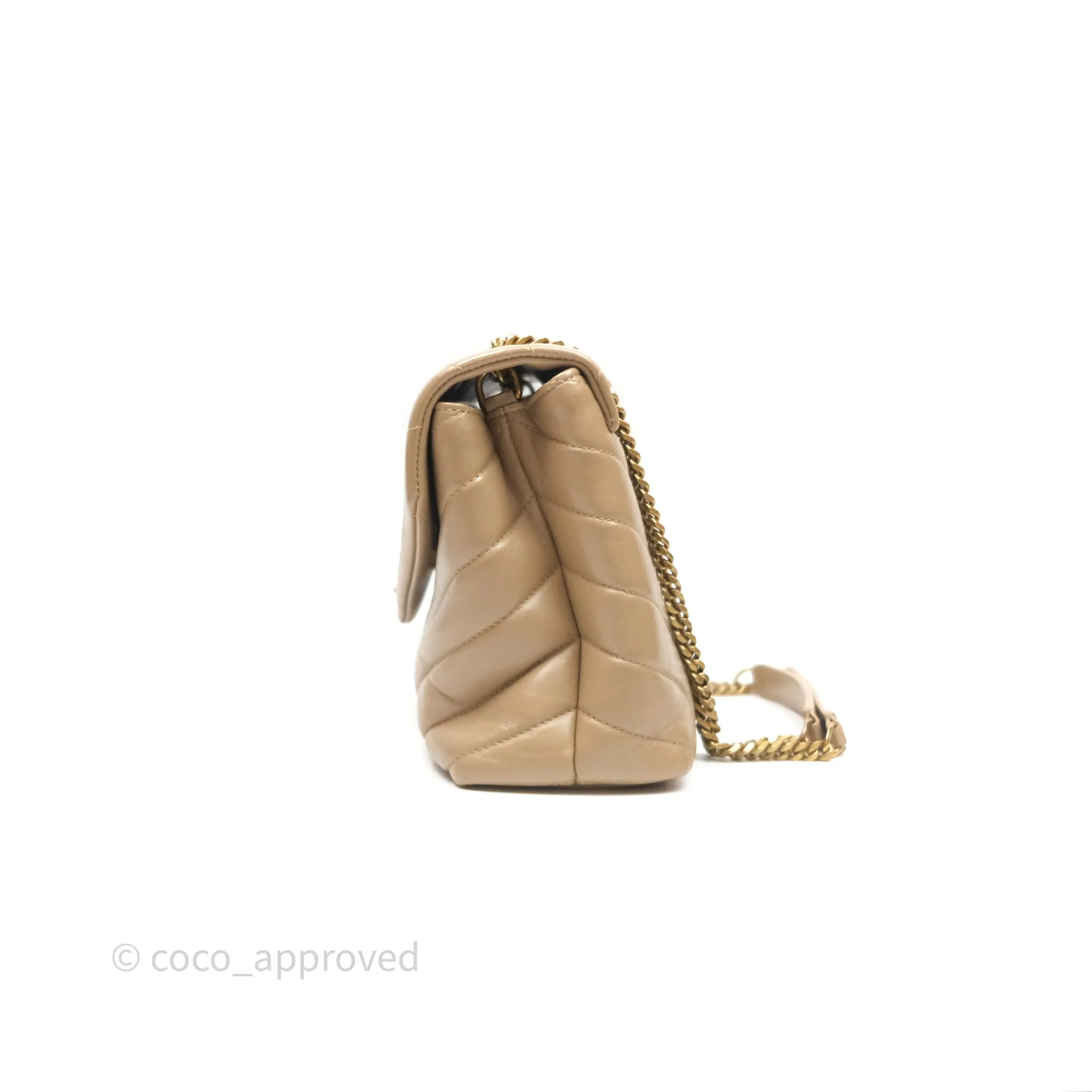 Saint Laurent Loulou Small Flap Bag Beige Gold Hardware