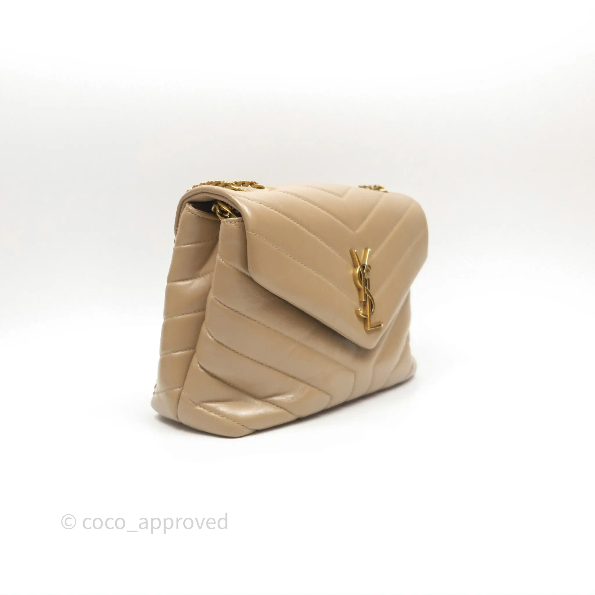 Saint Laurent Loulou Small Flap Bag Beige Gold Hardware