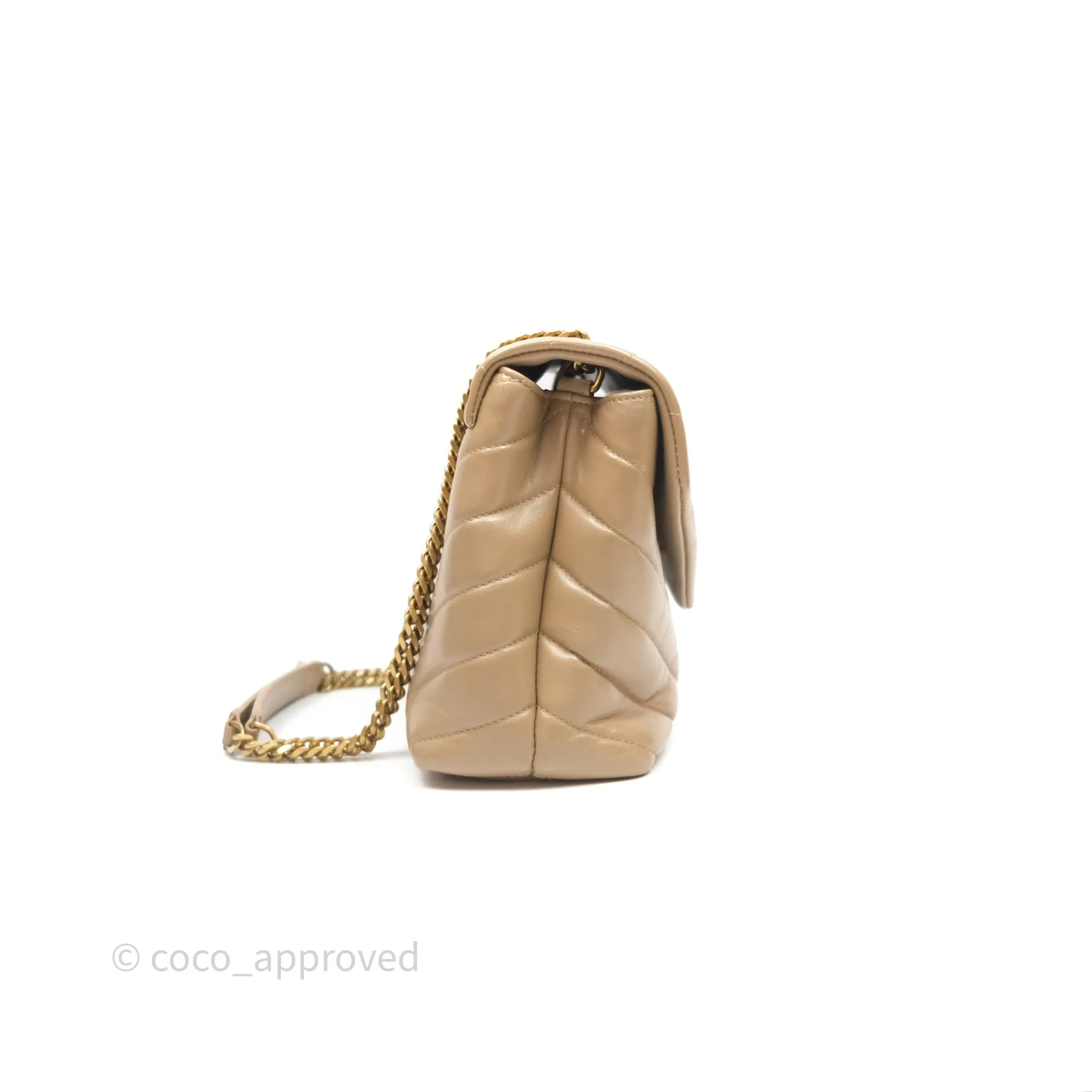 Saint Laurent Loulou Small Flap Bag Beige Gold Hardware