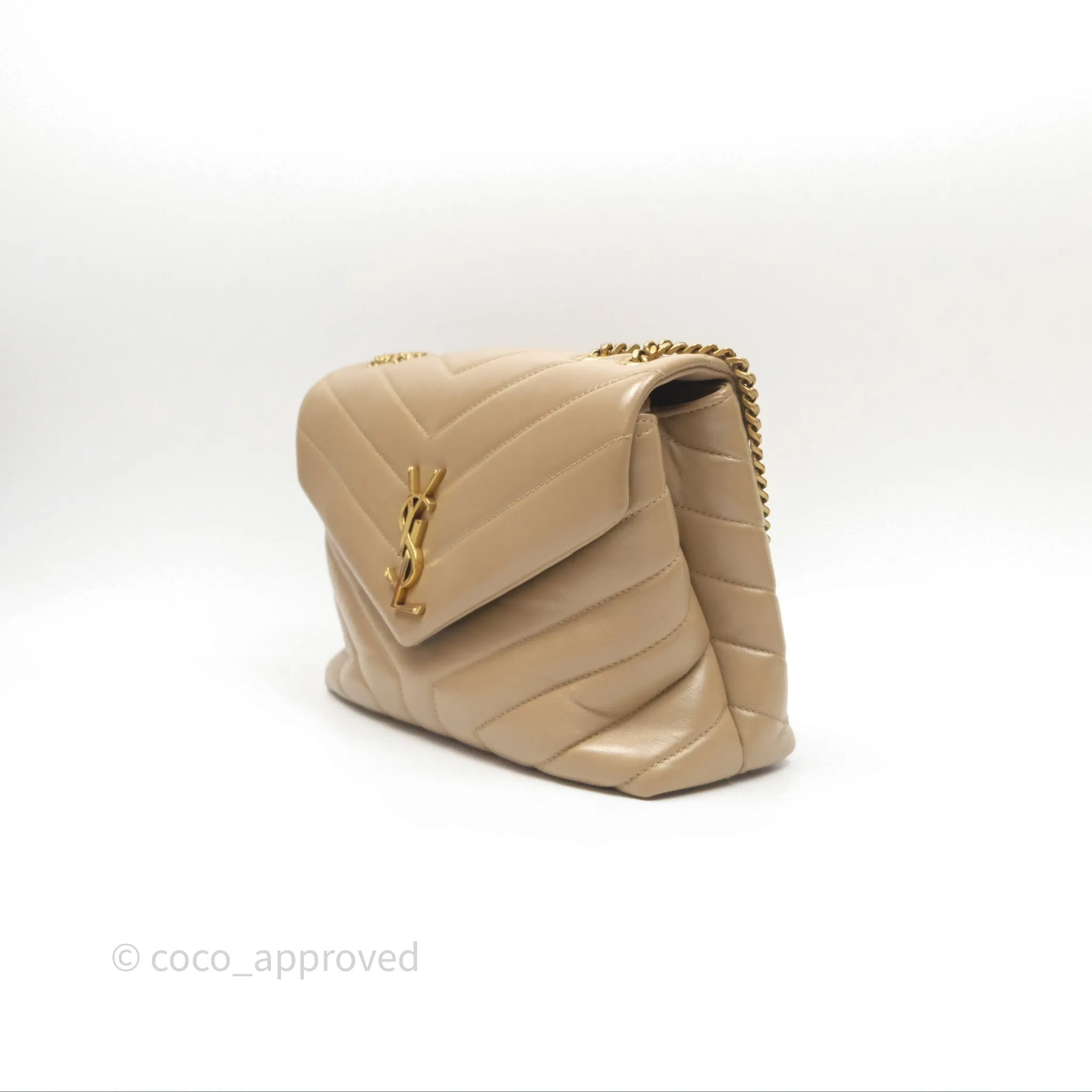 Saint Laurent Loulou Small Flap Bag Beige Gold Hardware