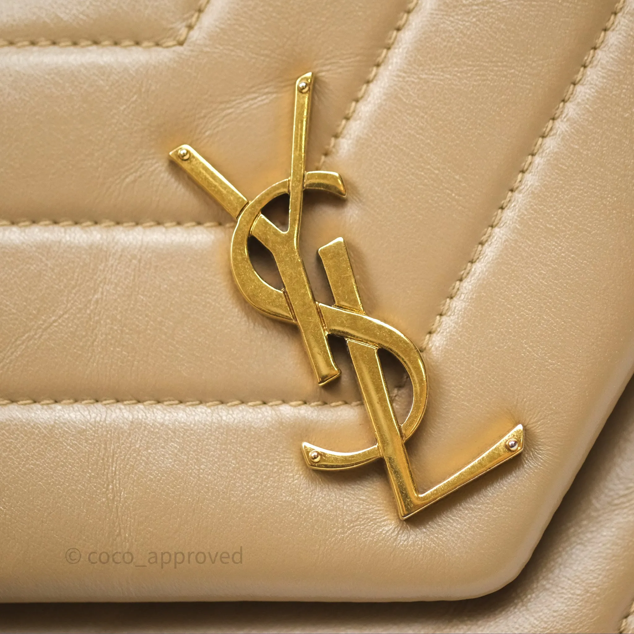 Saint Laurent Loulou Small Flap Bag Beige Gold Hardware