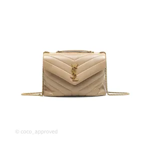 Saint Laurent Loulou Small Flap Bag Beige Gold Hardware