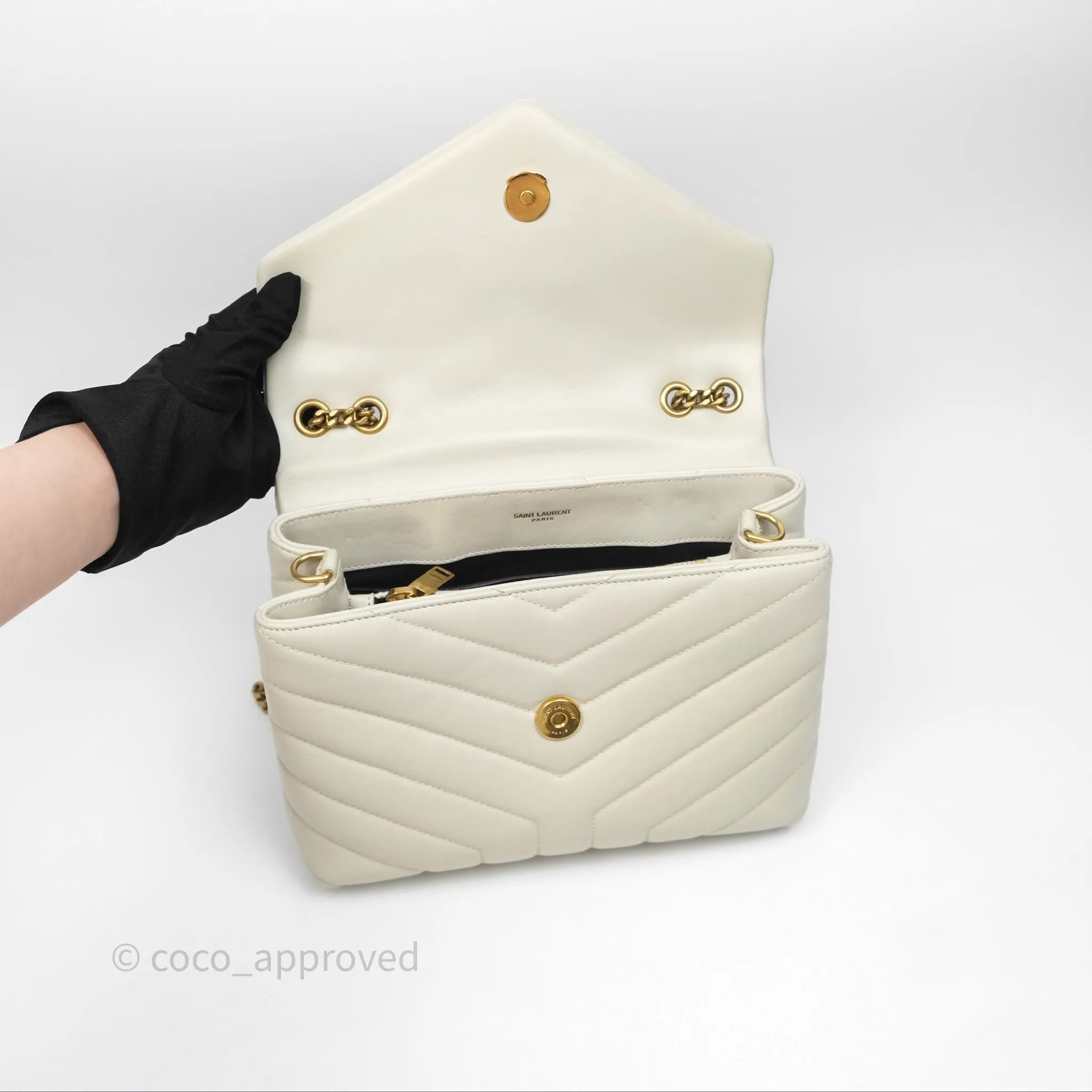 Saint Laurent Loulou Small Flap Bag Ivory Light Beige Gold Hardware