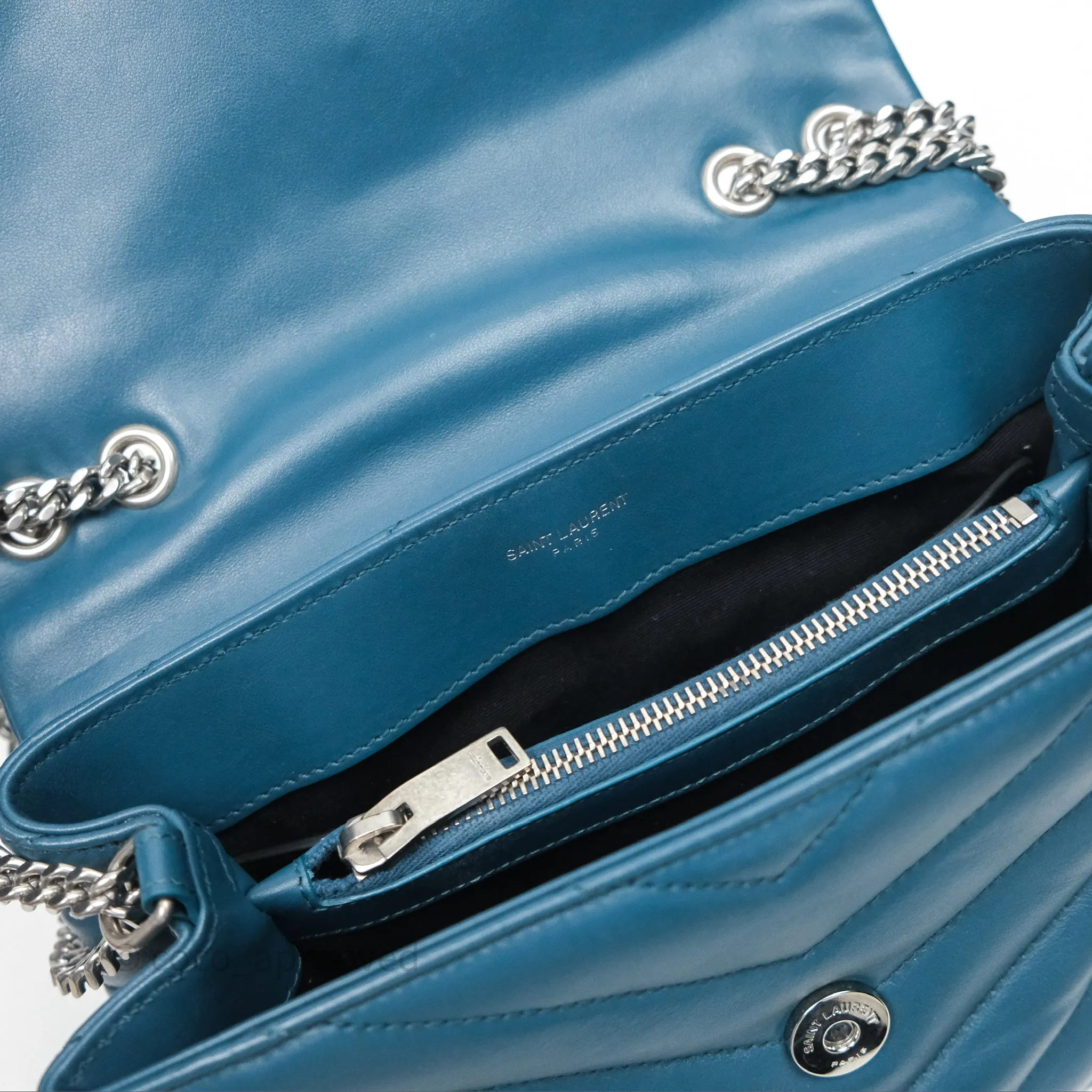 Saint Laurent Loulou Small Flap Bag Turquoise Blue Ruthenum Hardware