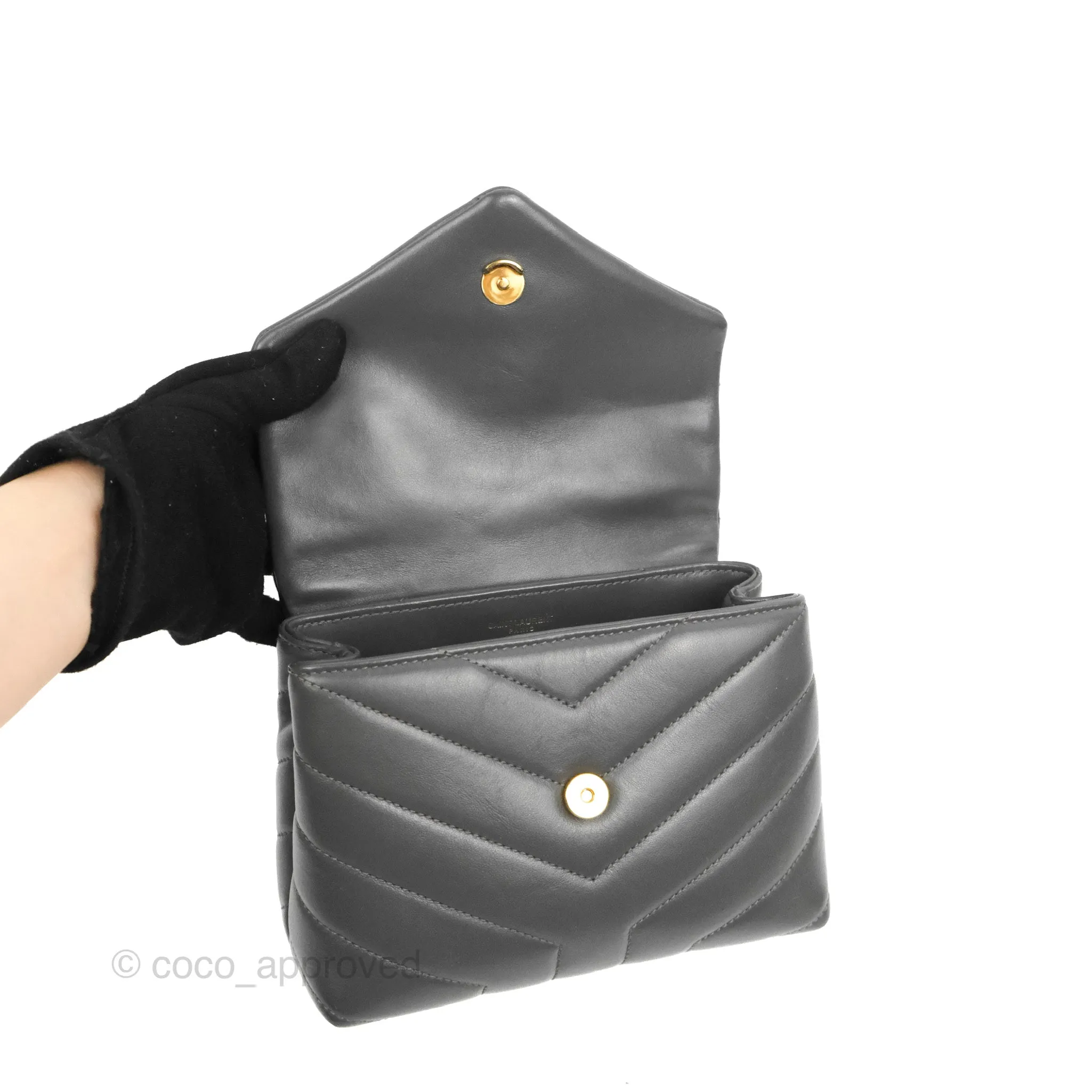 Saint Laurent Loulou Toy Quilted Leather Shoulder Bag Dark Grey