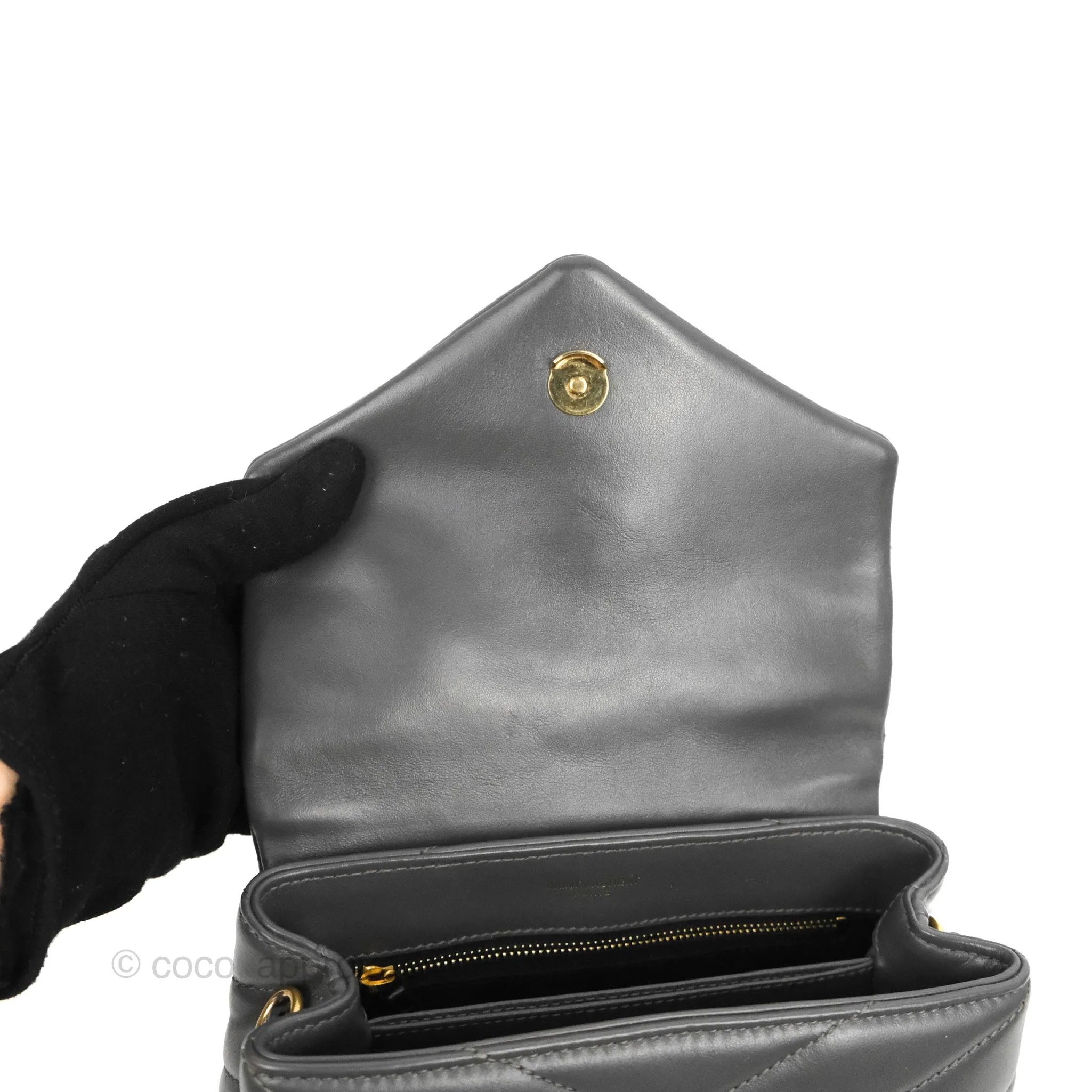 Saint Laurent Loulou Toy Quilted Leather Shoulder Bag Dark Grey
