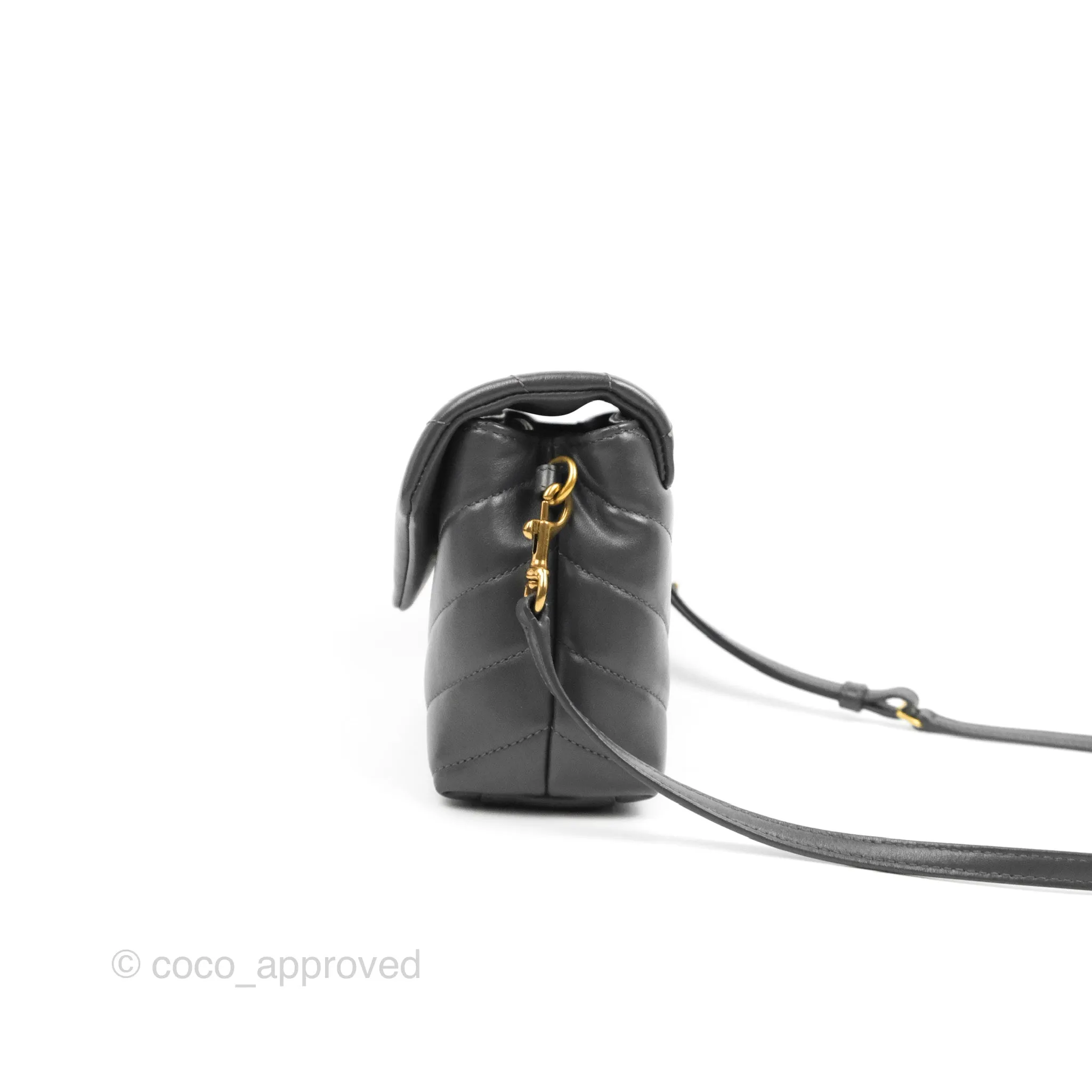 Saint Laurent Loulou Toy Quilted Leather Shoulder Bag Dark Grey
