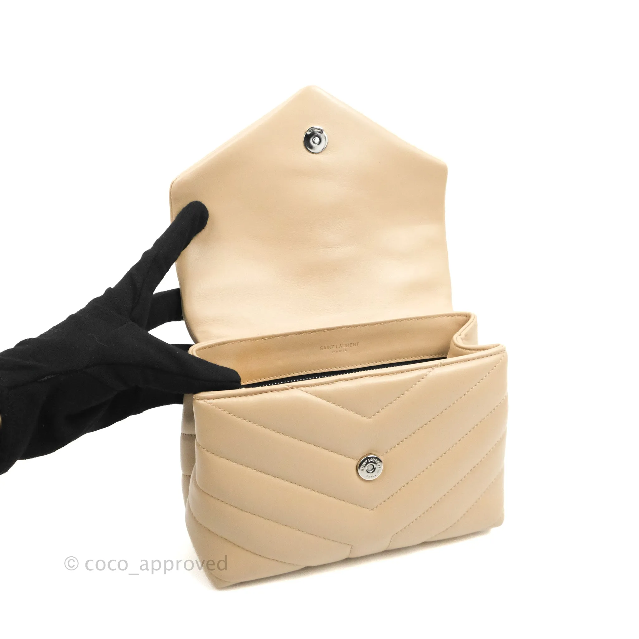 Saint Laurent Loulou Toy Quilted Leather Shoulder Bag Light Beige