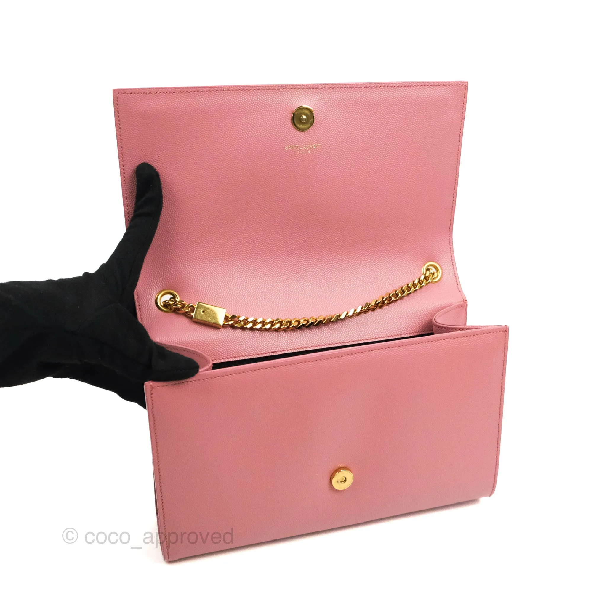 Saint Laurent Medium Classic Monogram Kate Pink Grained Calfskin