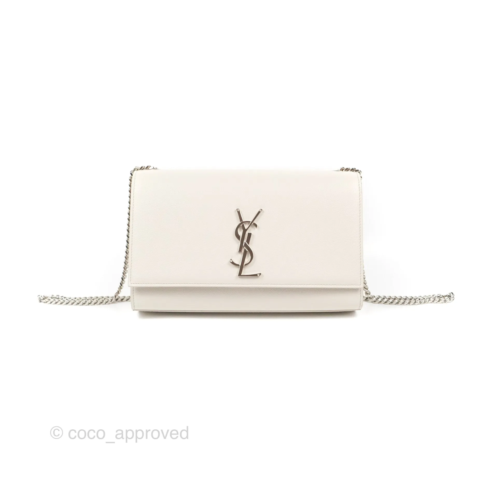 Saint Laurent Medium Classic Monogram Kate White Grained Calfskin