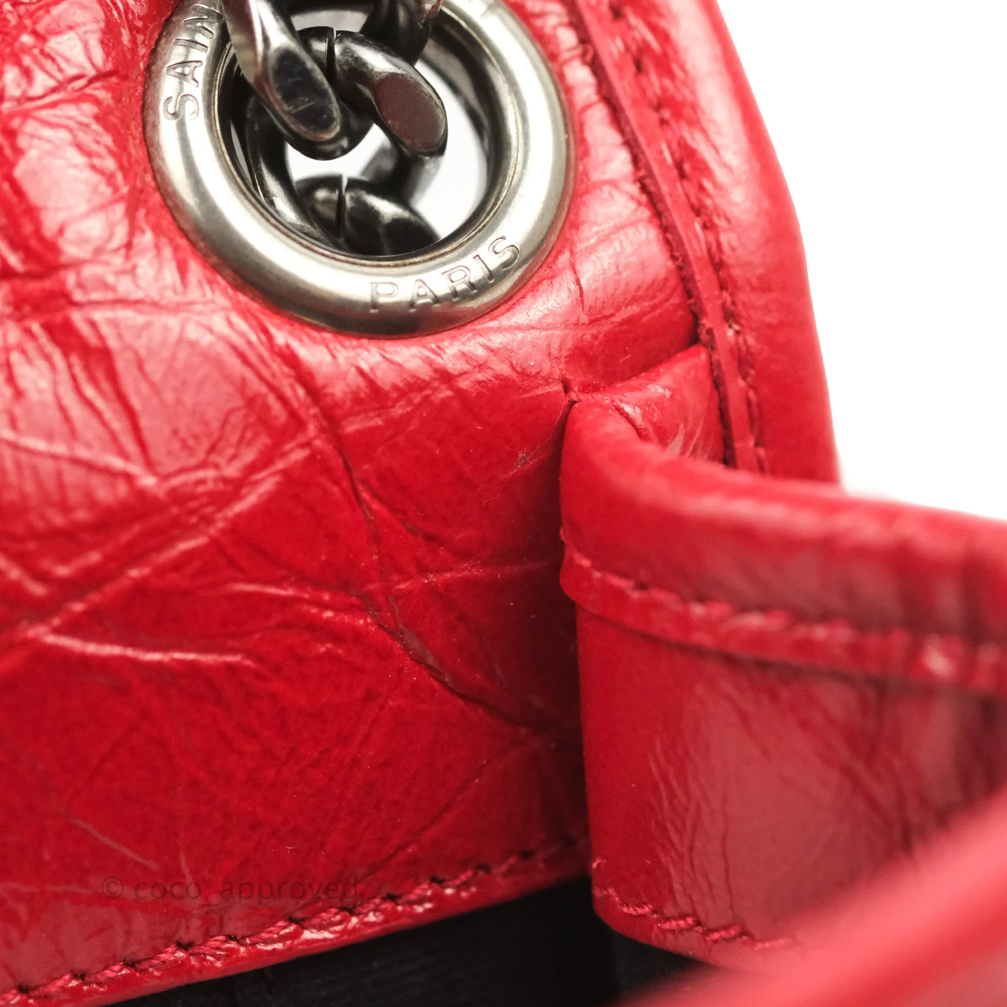 Saint Laurent Medium Crinkled Calfskin Matelasse Monogram Niki Chain Satchel Red Ruthenium Hardware