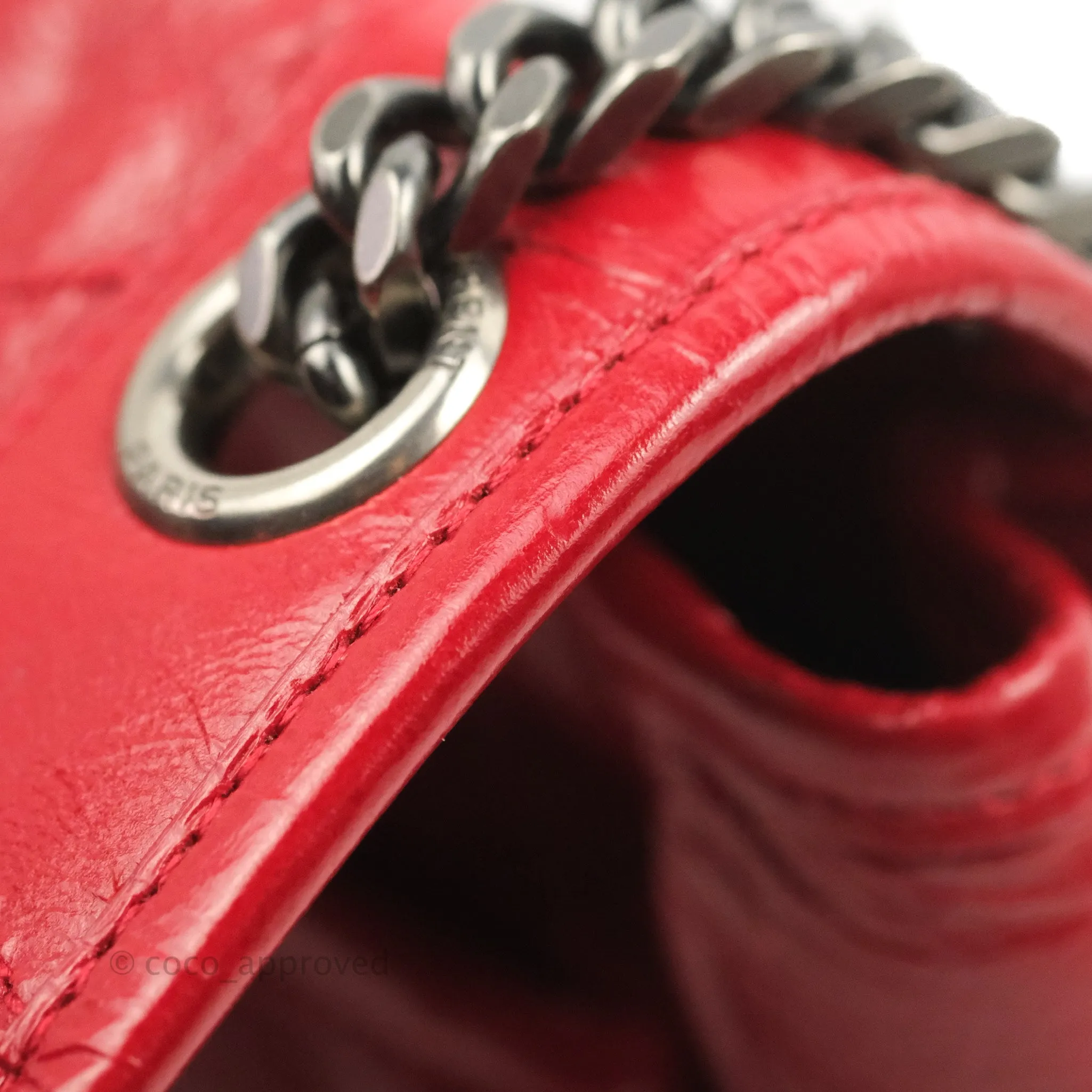 Saint Laurent Medium Crinkled Calfskin Matelasse Monogram Niki Chain Satchel Red Ruthenium Hardware