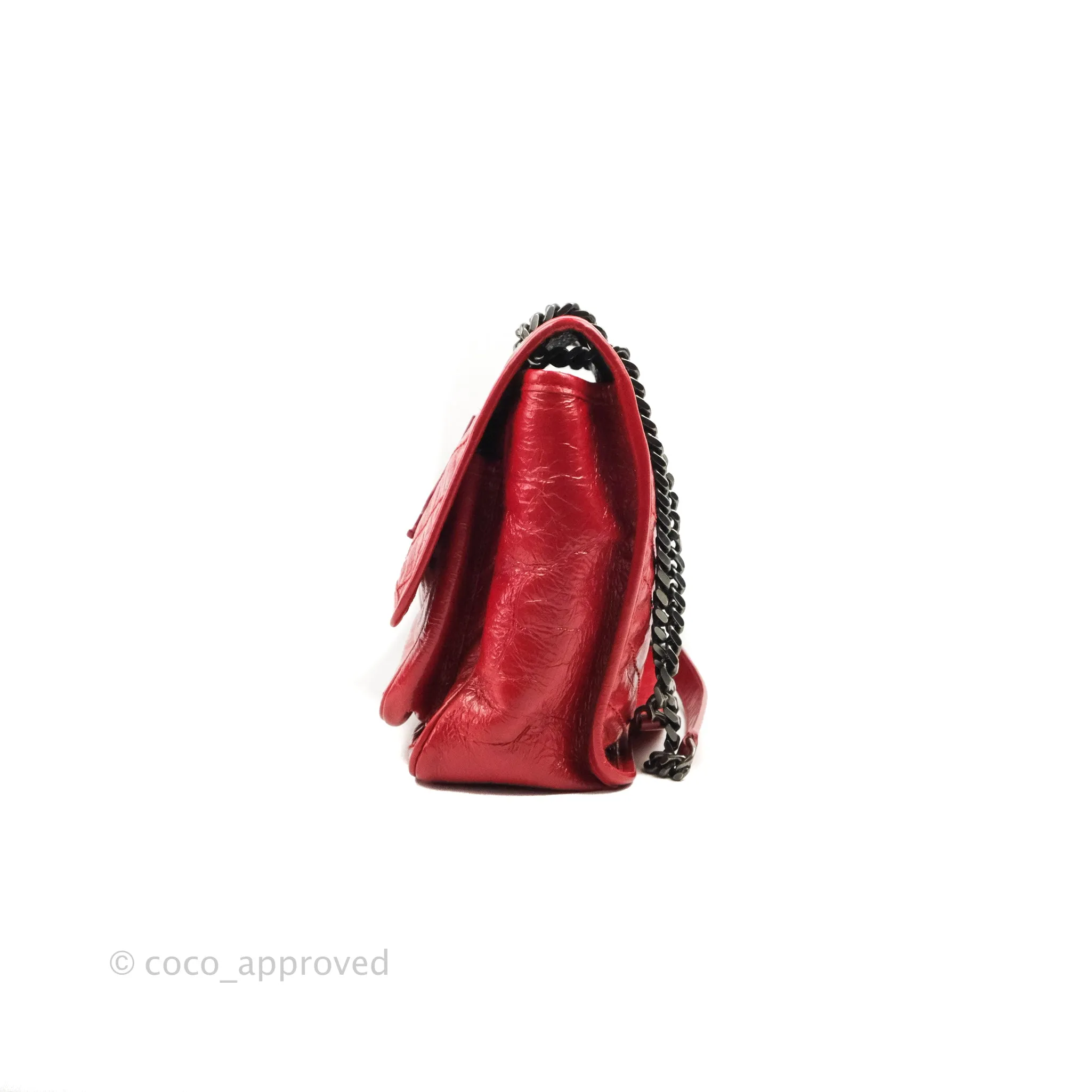 Saint Laurent Medium Crinkled Calfskin Matelasse Monogram Niki Chain Satchel Red Ruthenium Hardware
