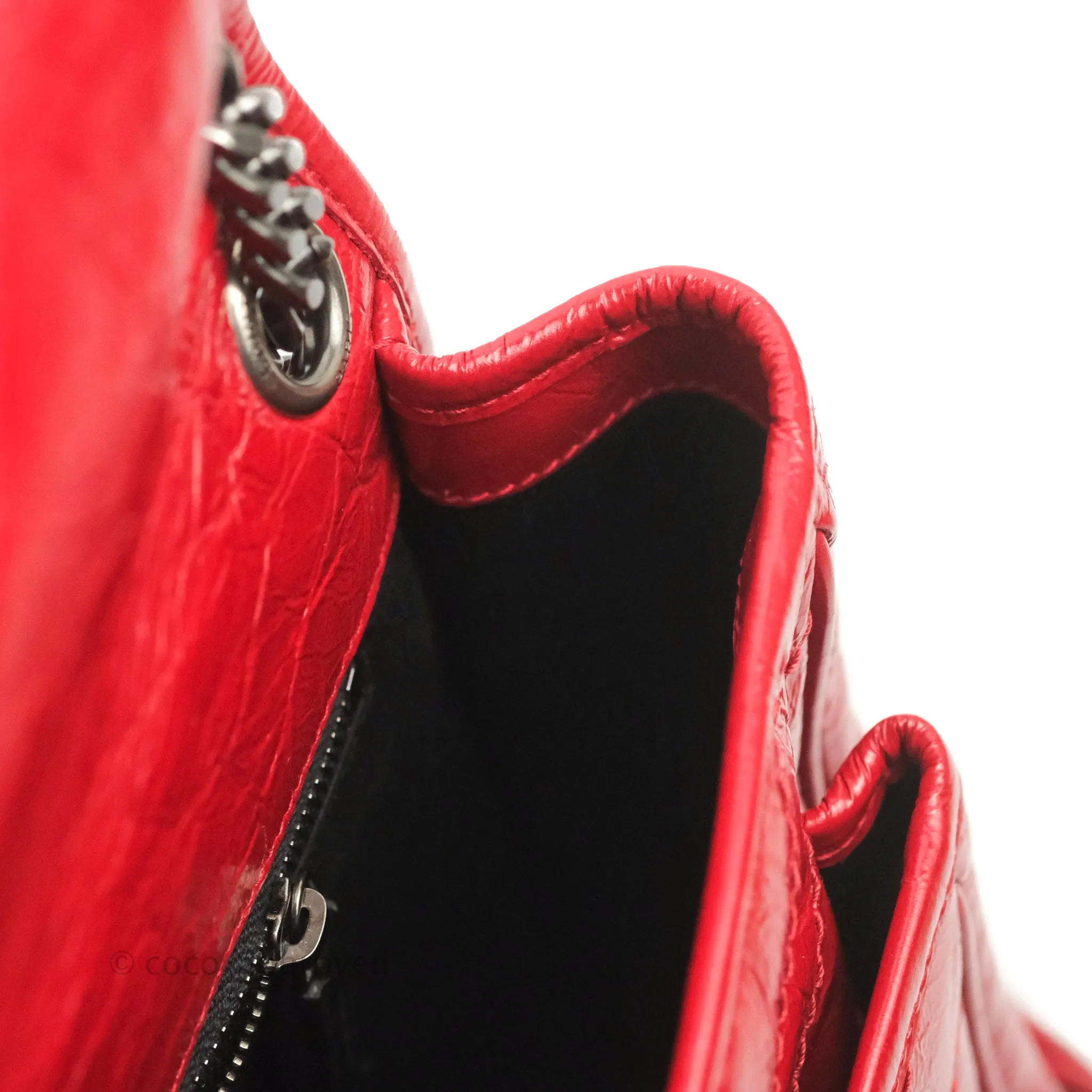 Saint Laurent Medium Crinkled Calfskin Matelasse Monogram Niki Chain Satchel Red Ruthenium Hardware