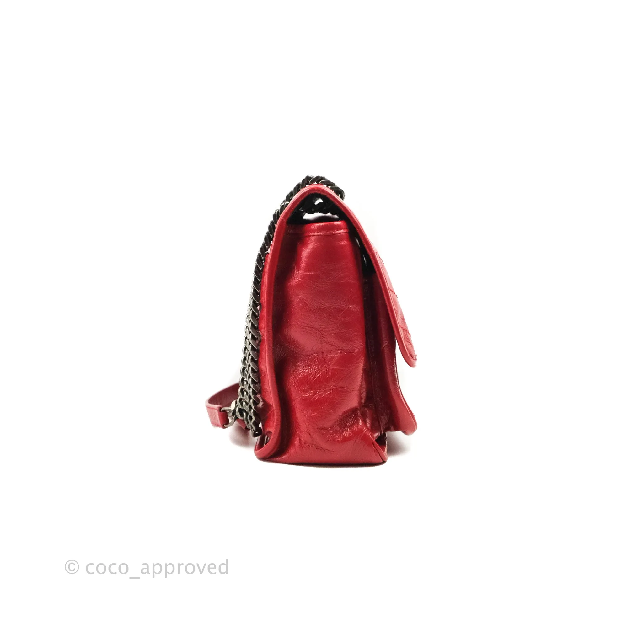 Saint Laurent Medium Crinkled Calfskin Matelasse Monogram Niki Chain Satchel Red Ruthenium Hardware