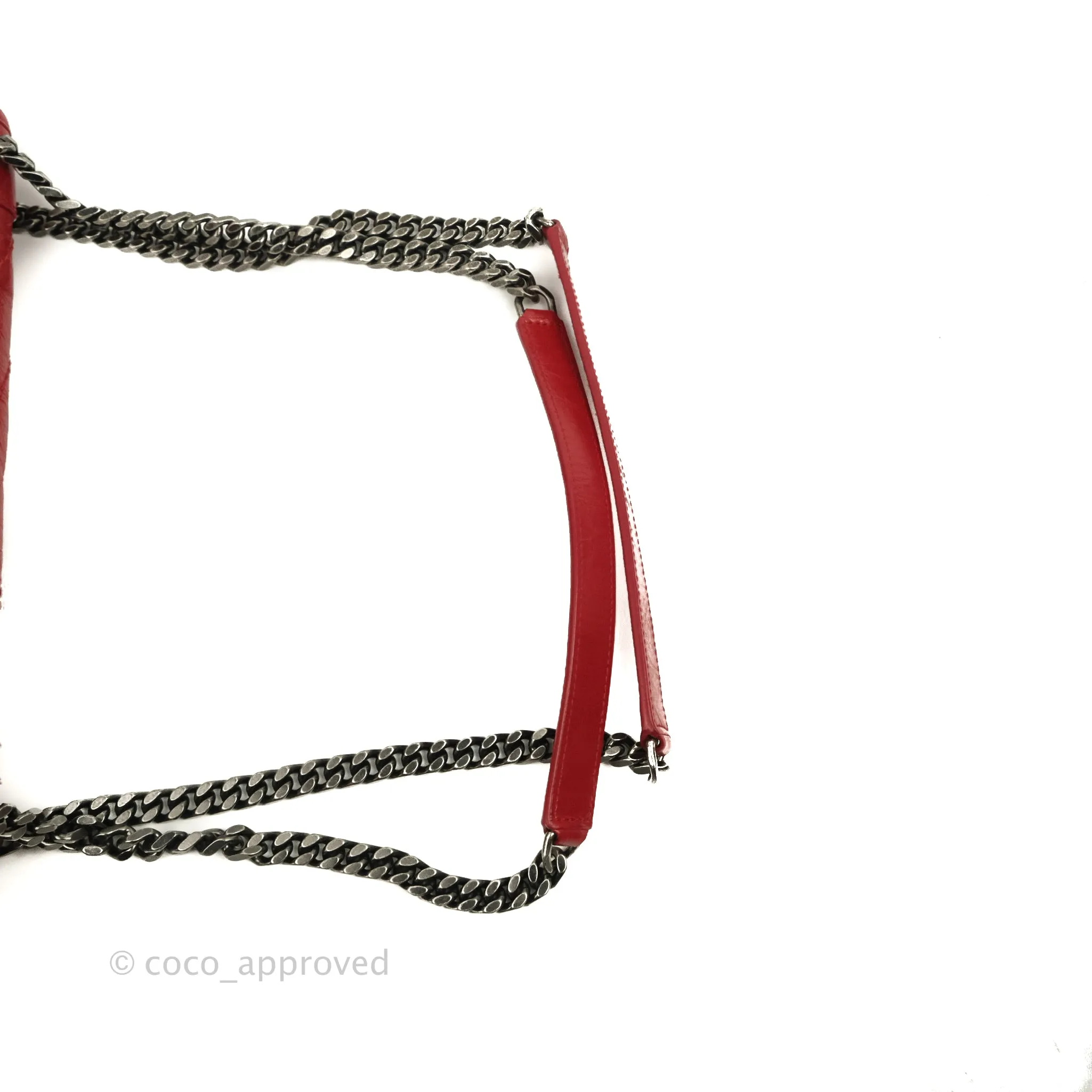 Saint Laurent Medium Crinkled Calfskin Matelasse Monogram Niki Chain Satchel Red Ruthenium Hardware