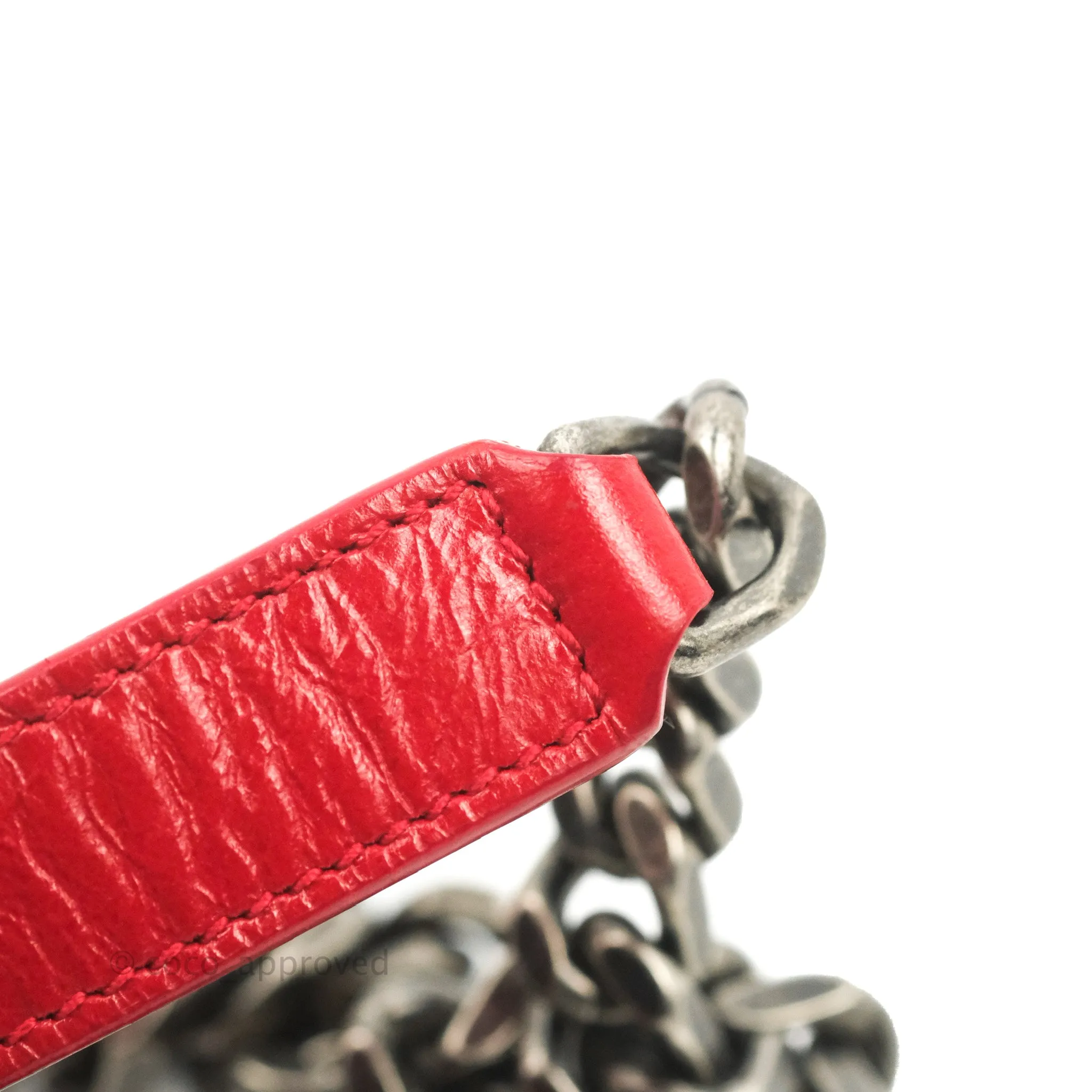 Saint Laurent Medium Crinkled Calfskin Matelasse Monogram Niki Chain Satchel Red Ruthenium Hardware