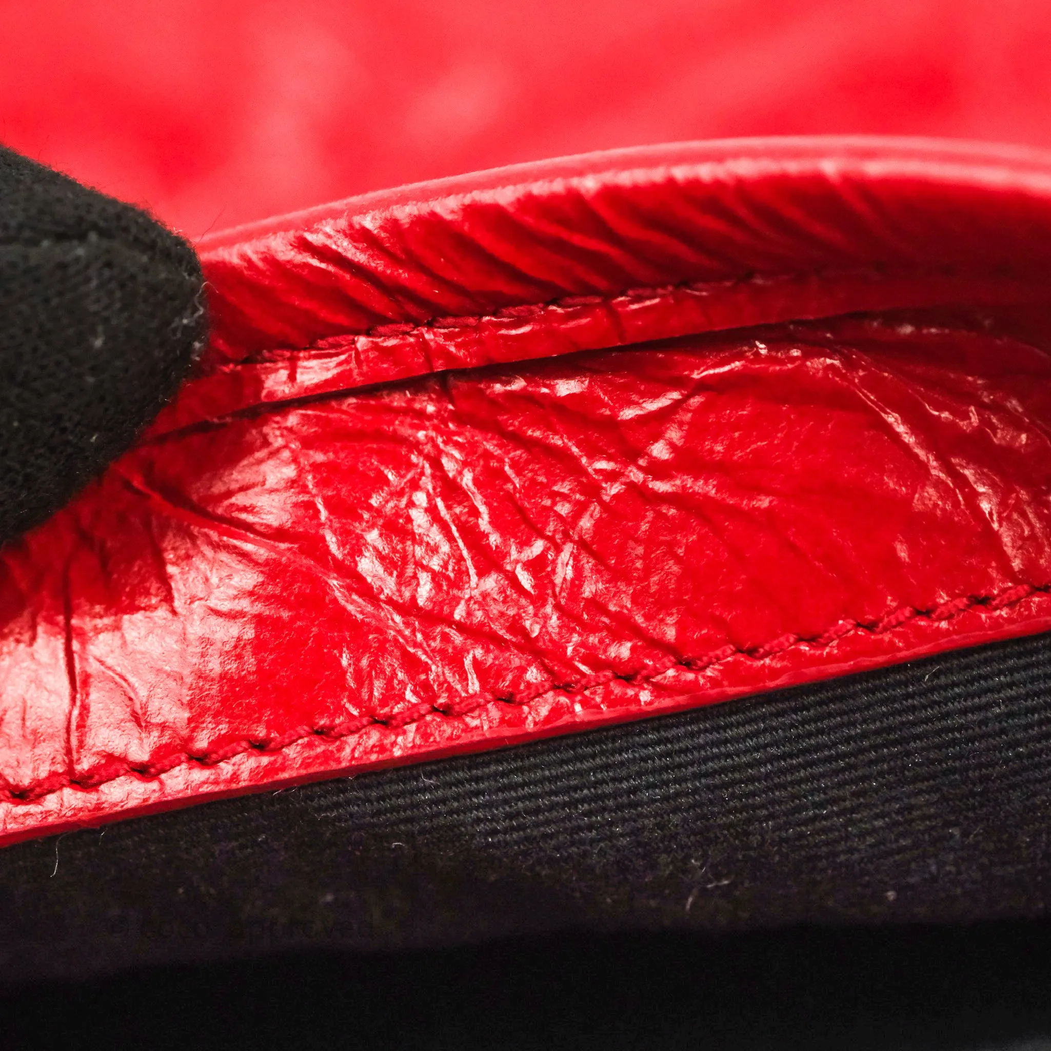 Saint Laurent Medium Crinkled Calfskin Matelasse Monogram Niki Chain Satchel Red Ruthenium Hardware