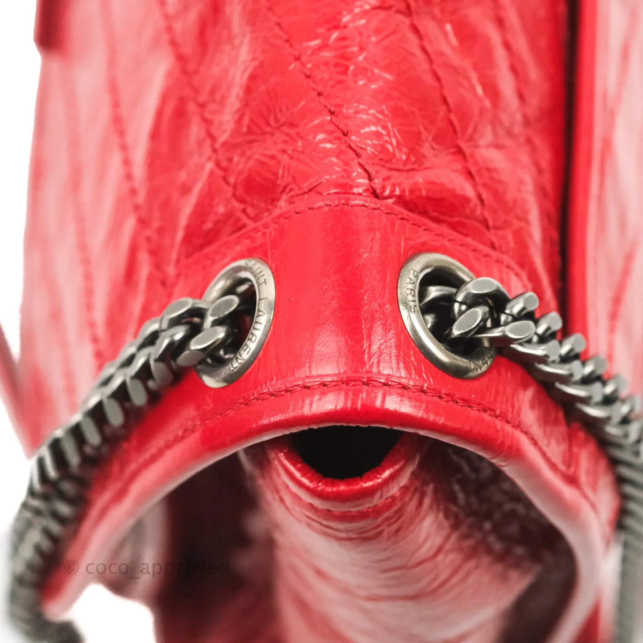 Saint Laurent Medium Crinkled Calfskin Matelasse Monogram Niki Chain Satchel Red Ruthenium Hardware