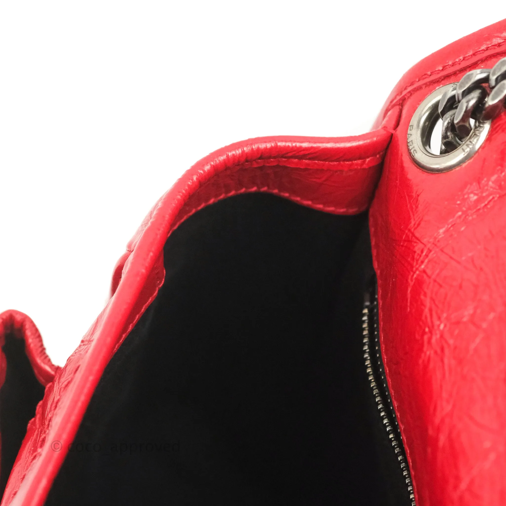 Saint Laurent Medium Crinkled Calfskin Matelasse Monogram Niki Chain Satchel Red Ruthenium Hardware