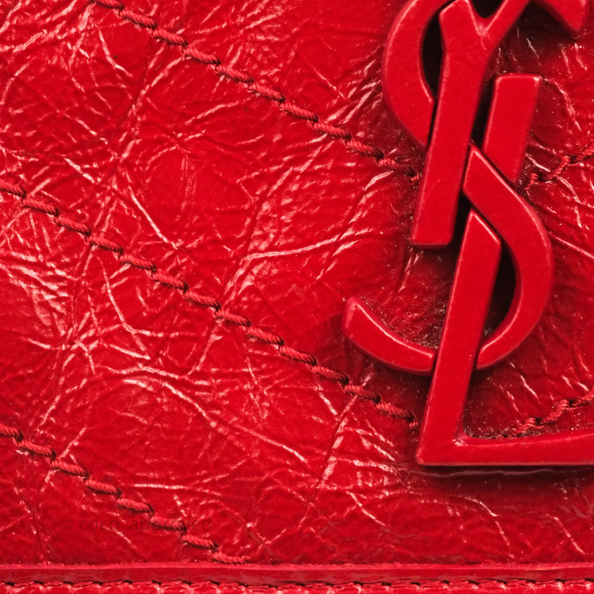 Saint Laurent Medium Crinkled Calfskin Matelasse Monogram Niki Chain Satchel Red Ruthenium Hardware