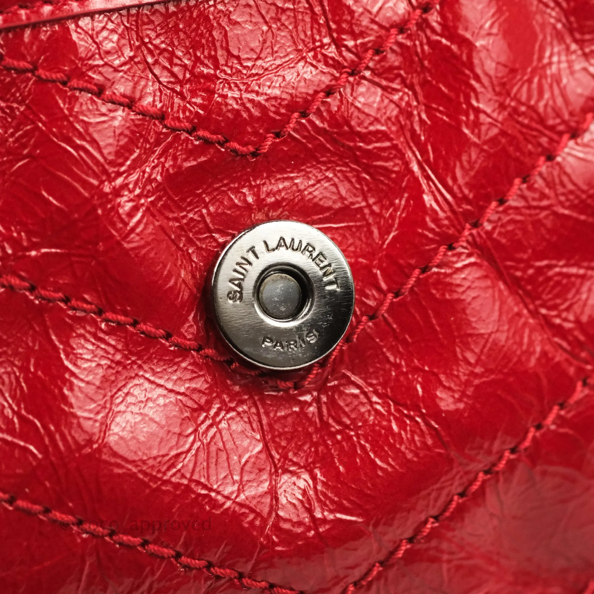 Saint Laurent Medium Crinkled Calfskin Matelasse Monogram Niki Chain Satchel Red Ruthenium Hardware