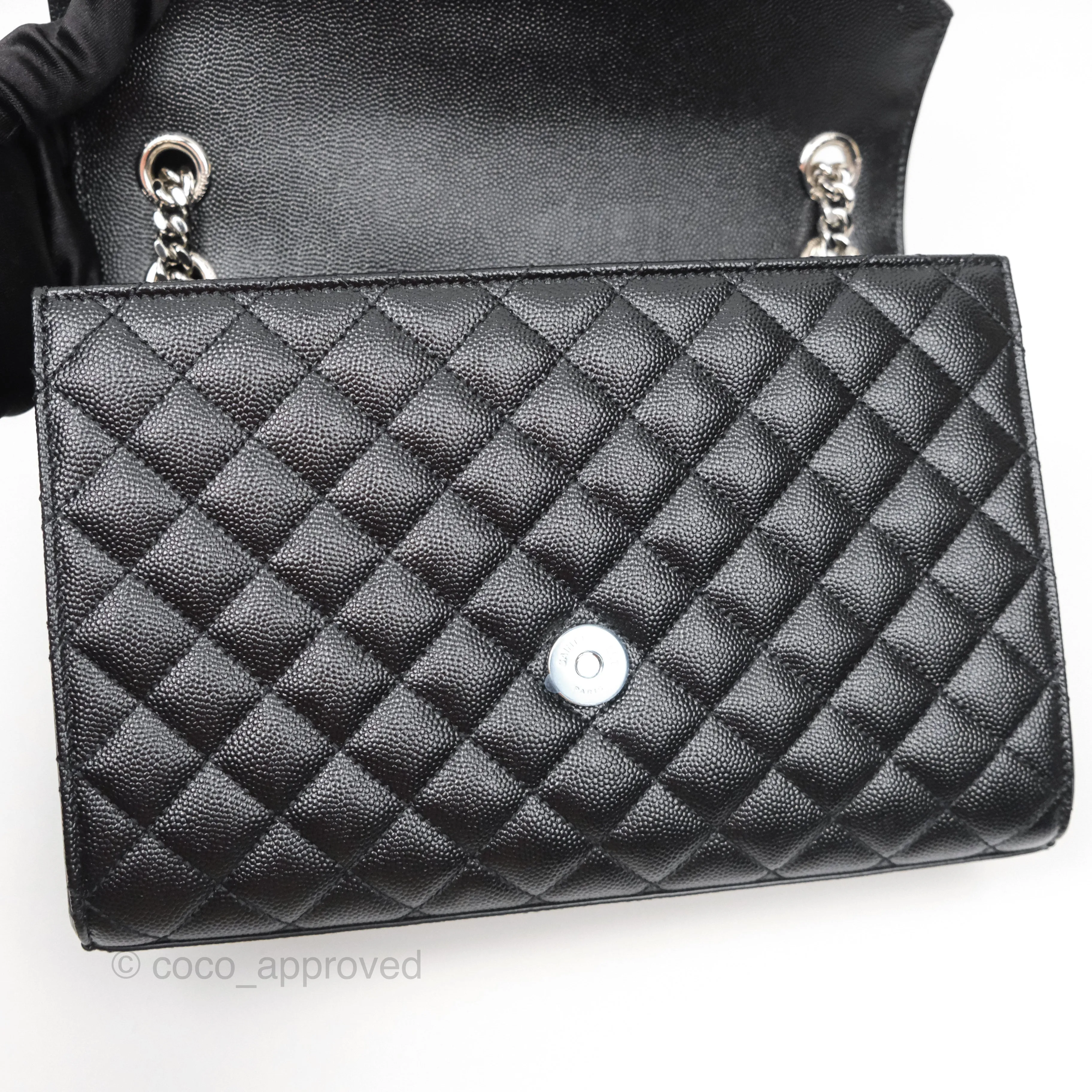 Saint Laurent Medium Envelope Black Caviar Silver Hardware