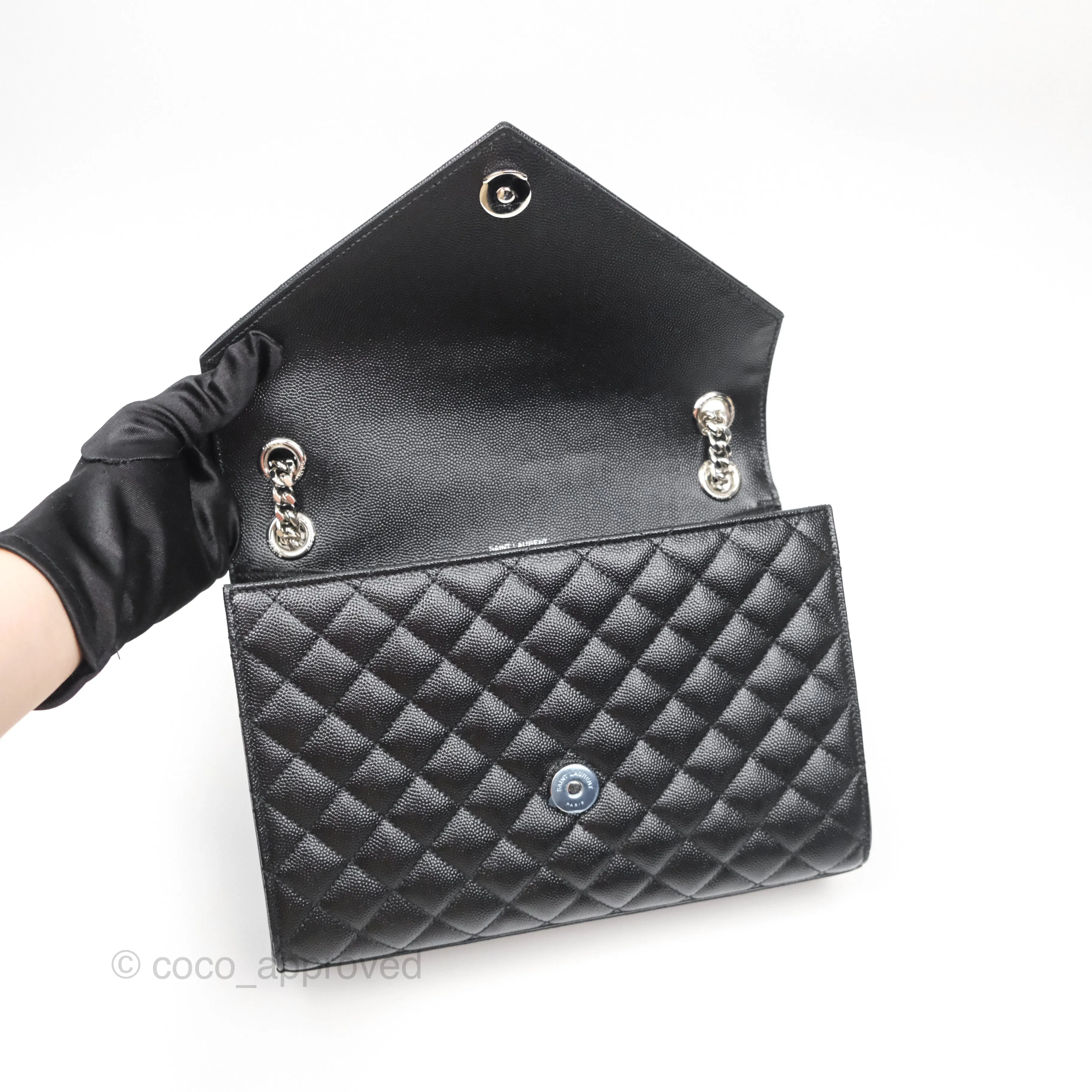 Saint Laurent Medium Envelope Black Caviar Silver Hardware