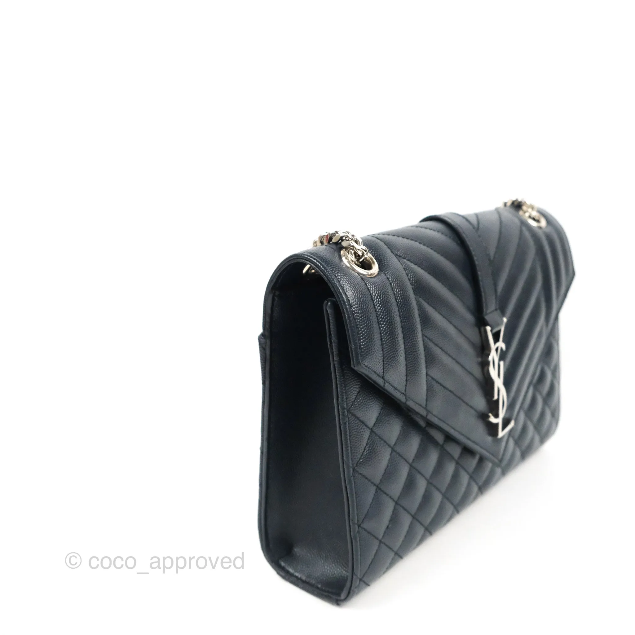 Saint Laurent Medium Envelope Navy Caviar Silver Hardware