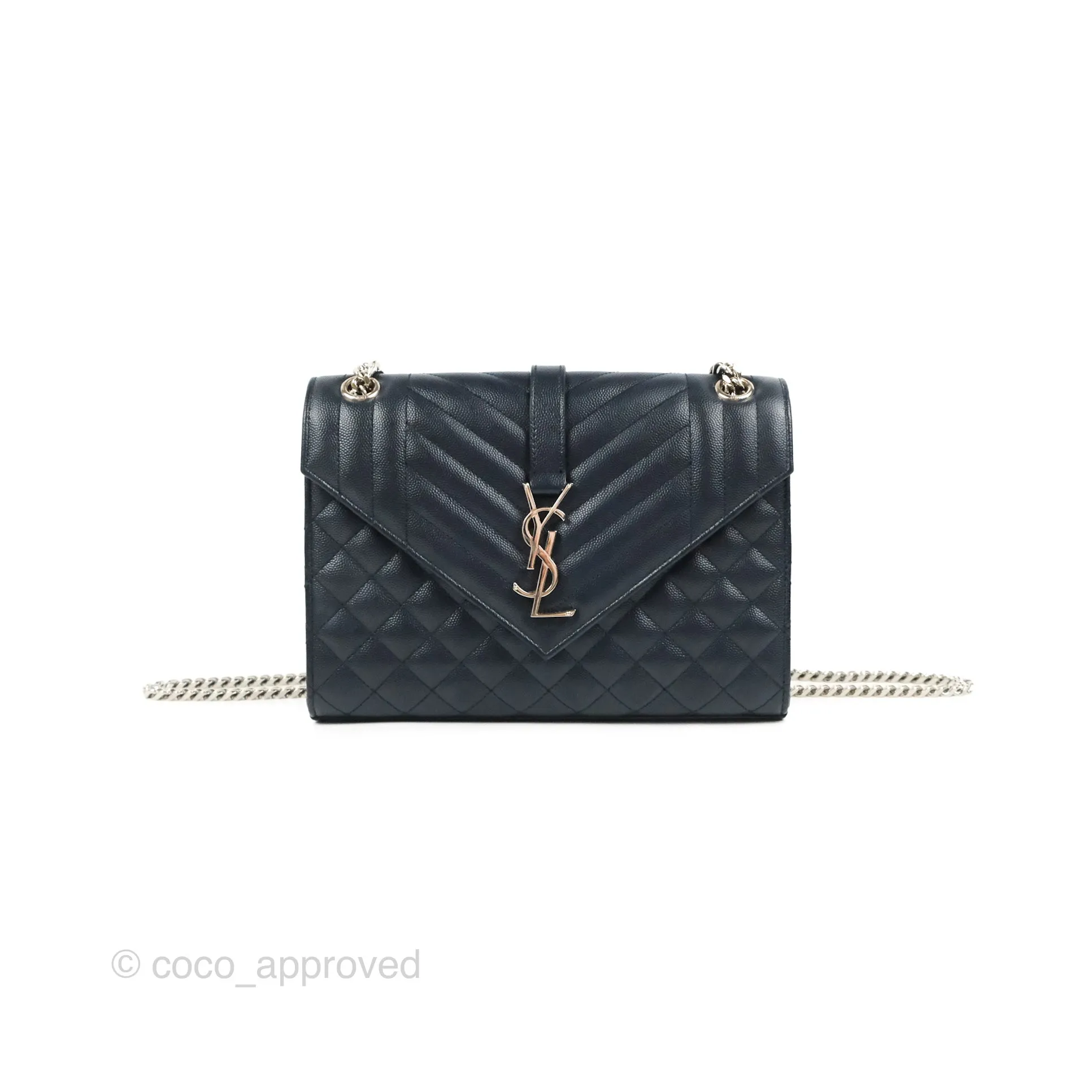 Saint Laurent Medium Envelope Navy Caviar Silver Hardware