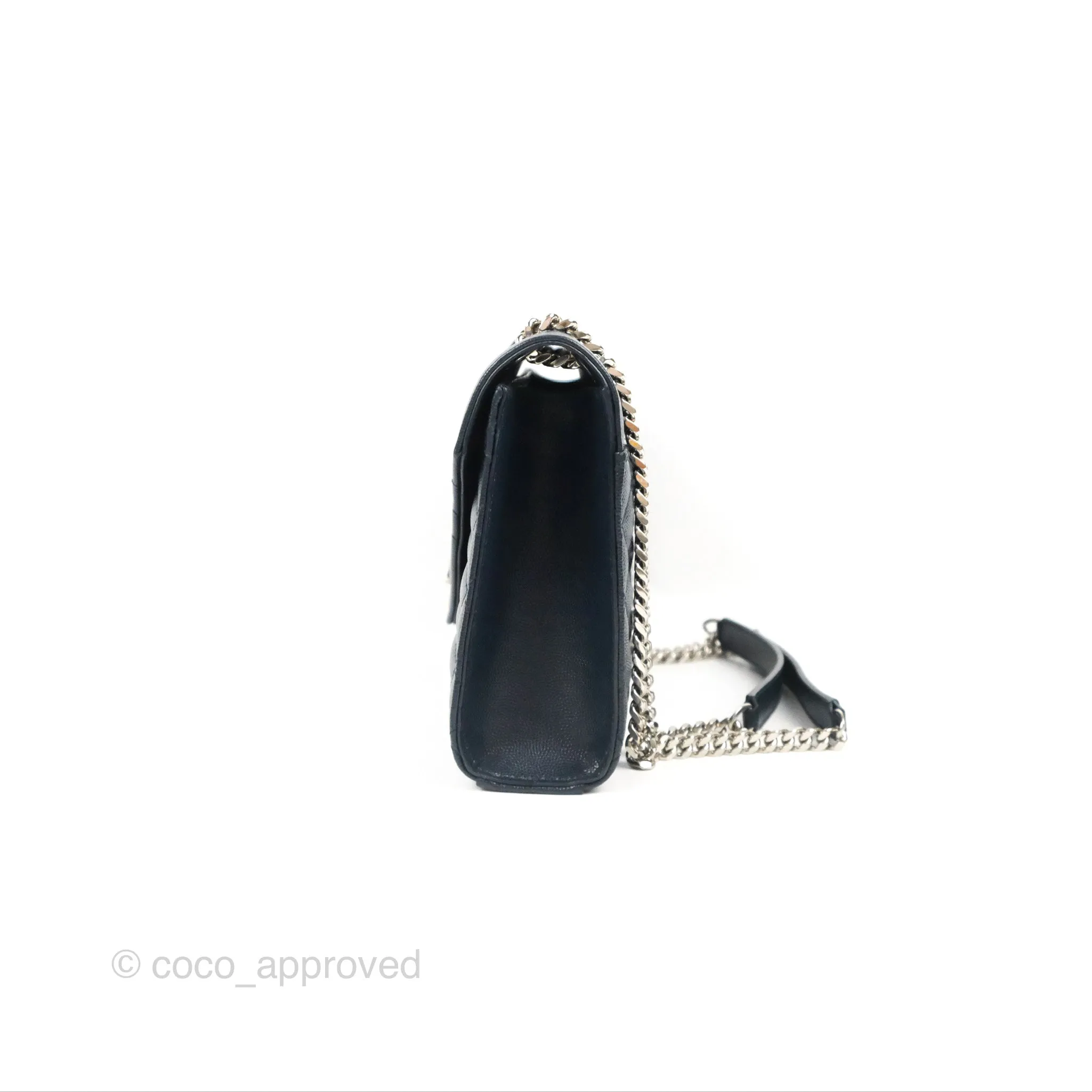 Saint Laurent Medium Envelope Navy Caviar Silver Hardware